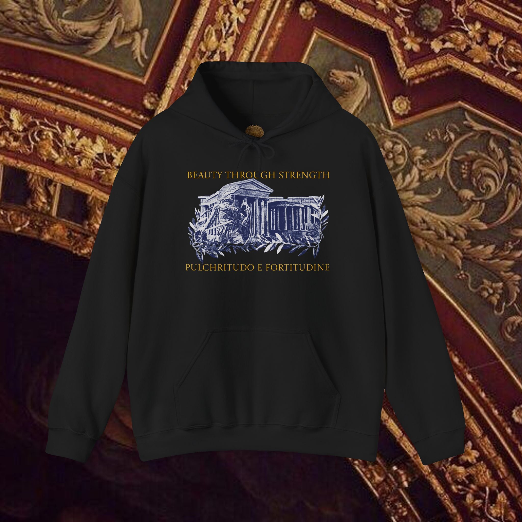 Guardian of the Temple Classically- Inspired Cotton Graphic Hoodie