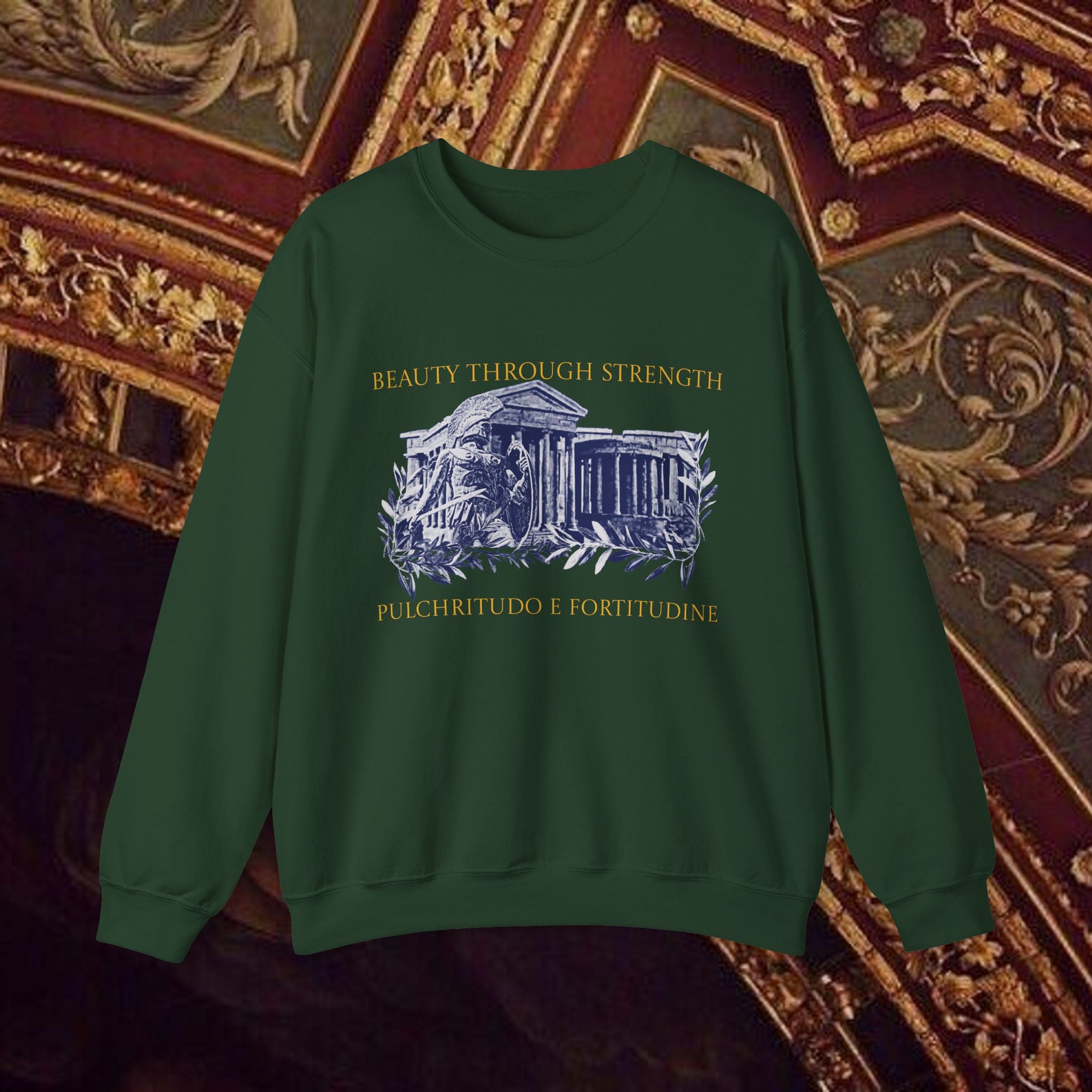 Guardian of the Temple Classically- Inspired Cotton Graphic Sweatshirt
