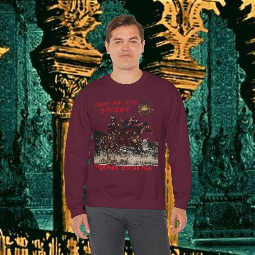 Sons of the Steppe Graphic Sweatshirt — Mythic Warrior Horsemen Crewneck