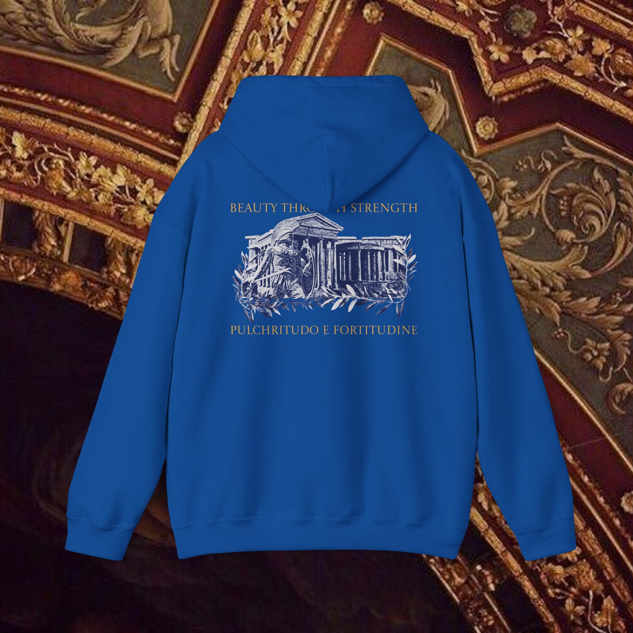 Guardian of the Temple Classically- Inspired Cotton Graphic Hoodie Back Version