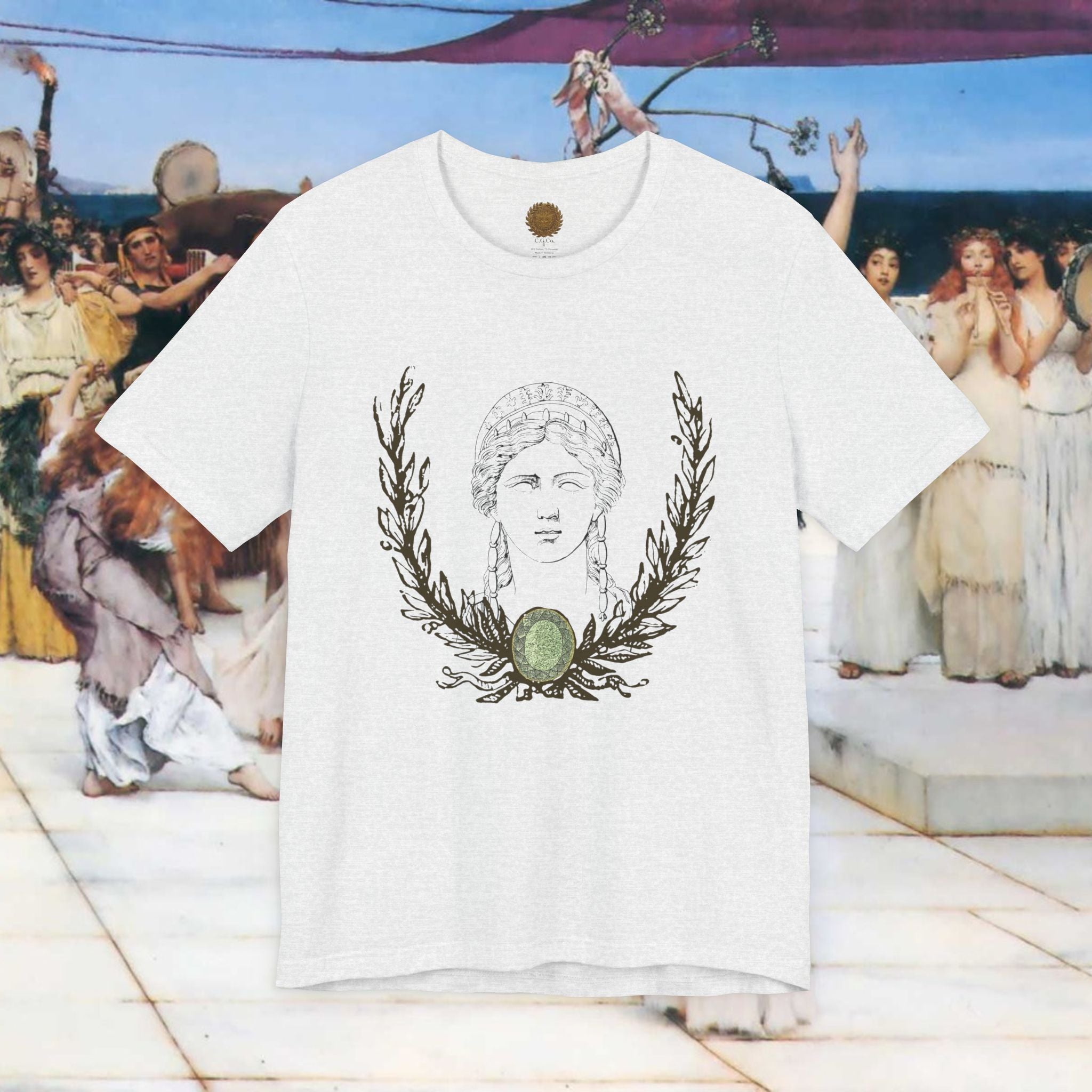 Hera's Wondering Greek Goddess T-Shirt – Ornate Diadem Portrait in Classical Line Engraving Style | Mythology Gift