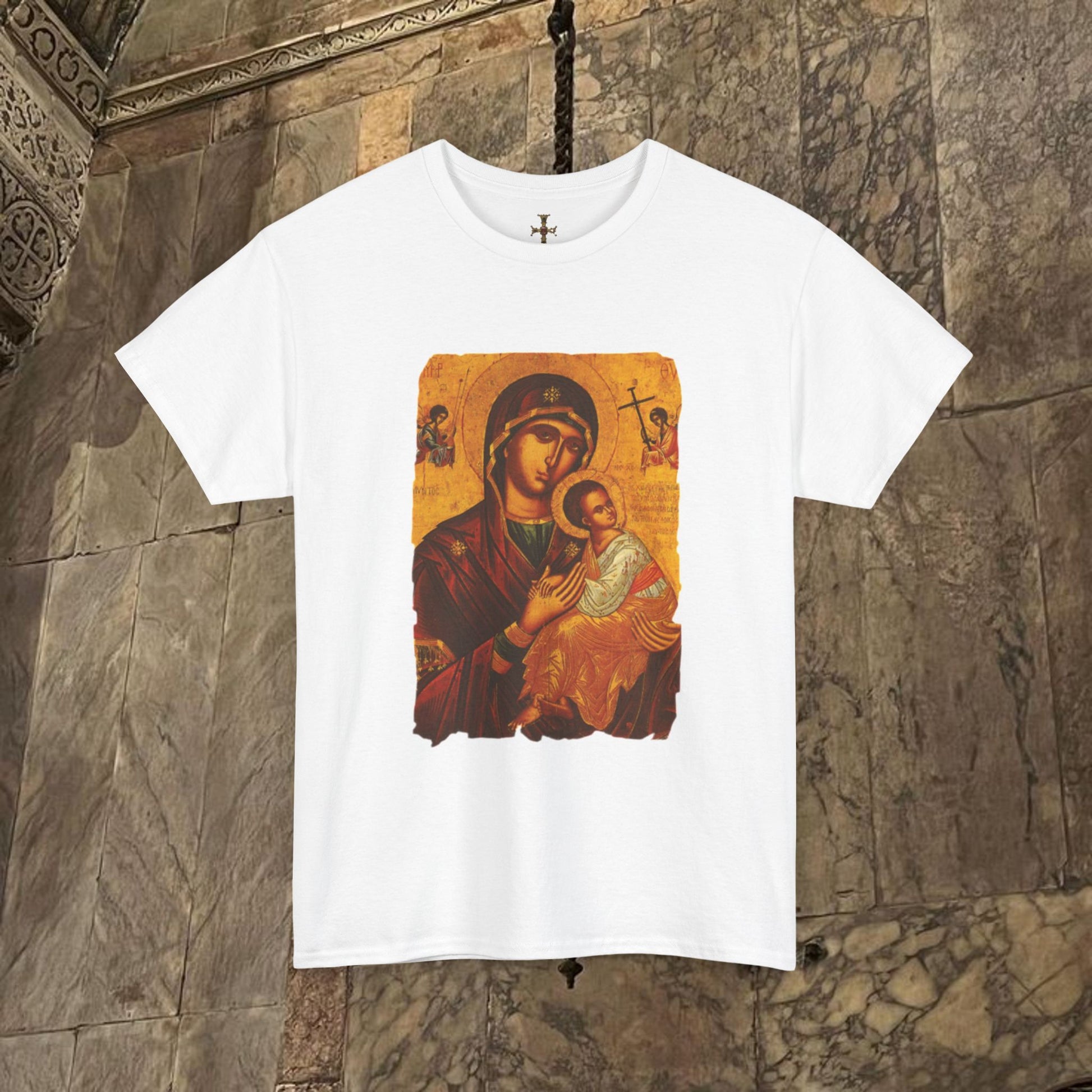 Byzantine Icon Art T-Shirt - Sacred Mother Child
