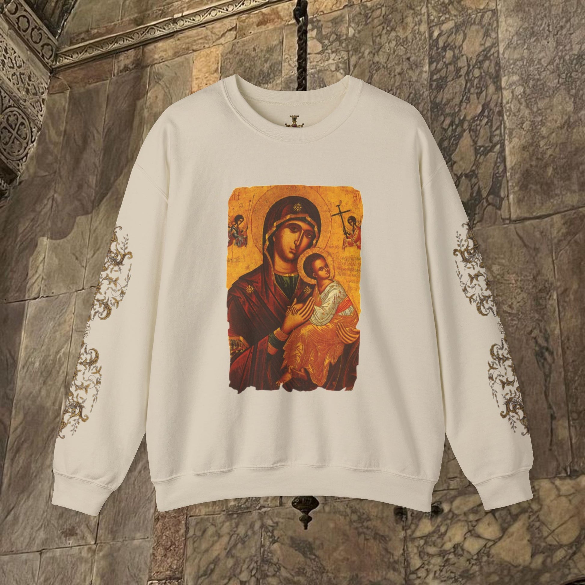 Byzantine Icon Art Sweatshirt -  Mother and Child Design