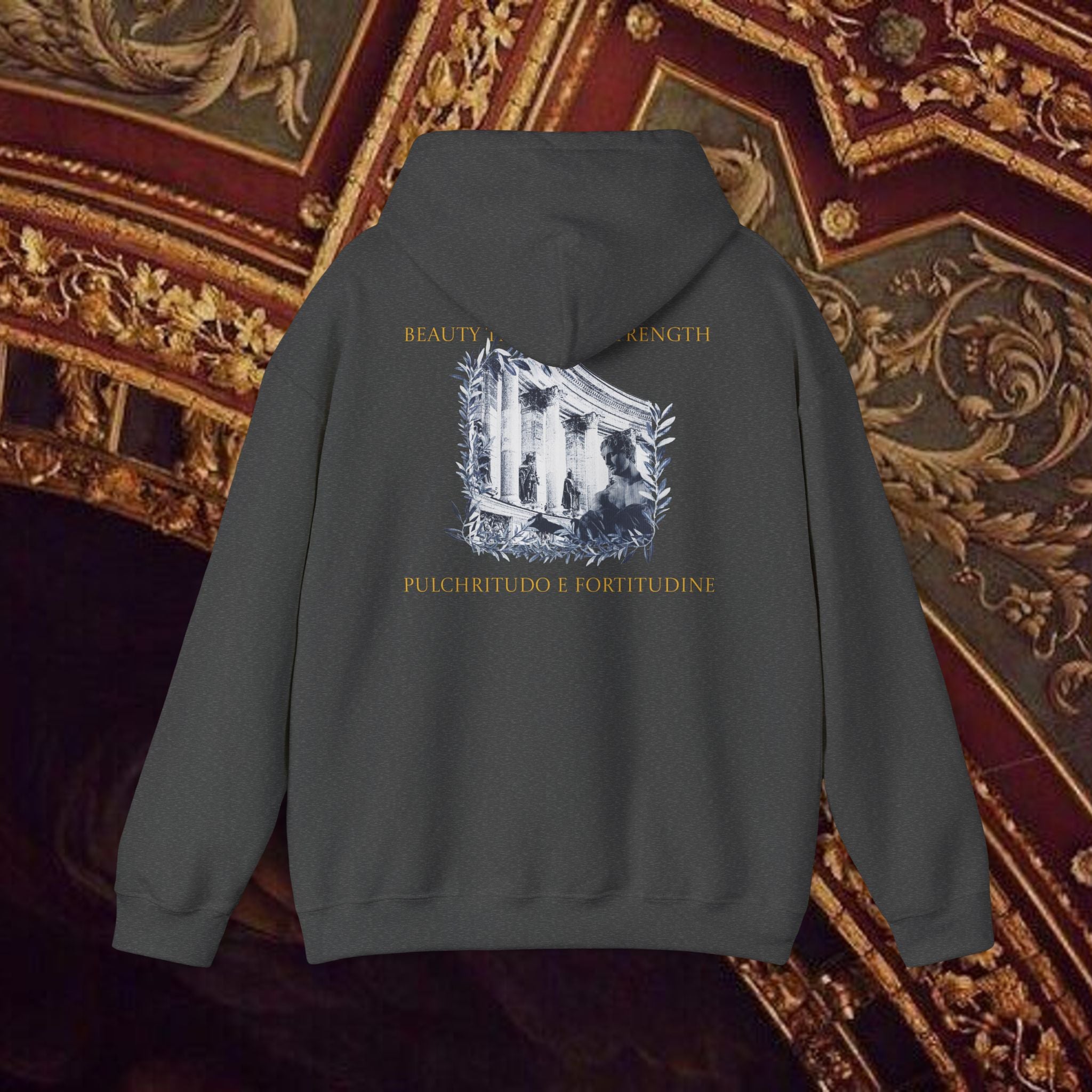 Beauty Through Strength Classically-Inspired Cotton Graphic Hoodie Back Version
