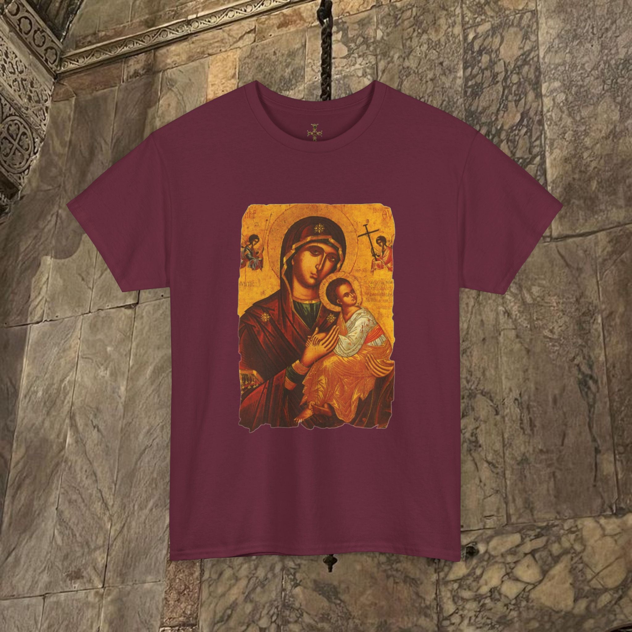 Byzantine Icon Art T-Shirt - Sacred Mother Child