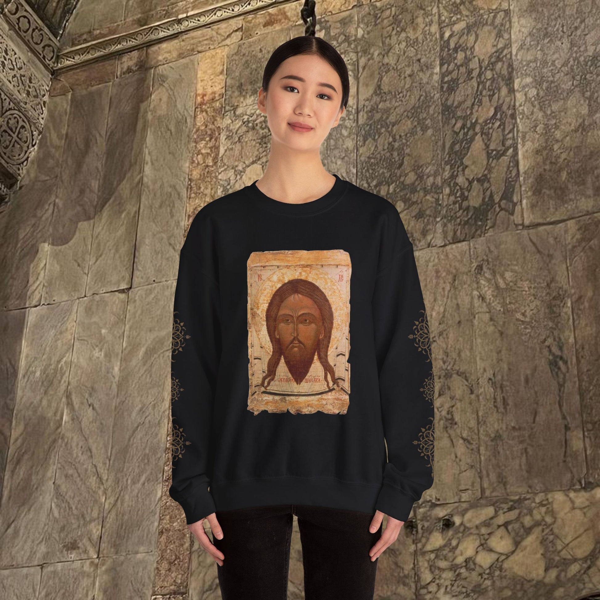 Byzantine Icon Art Sweatshirt - Manuscript Design