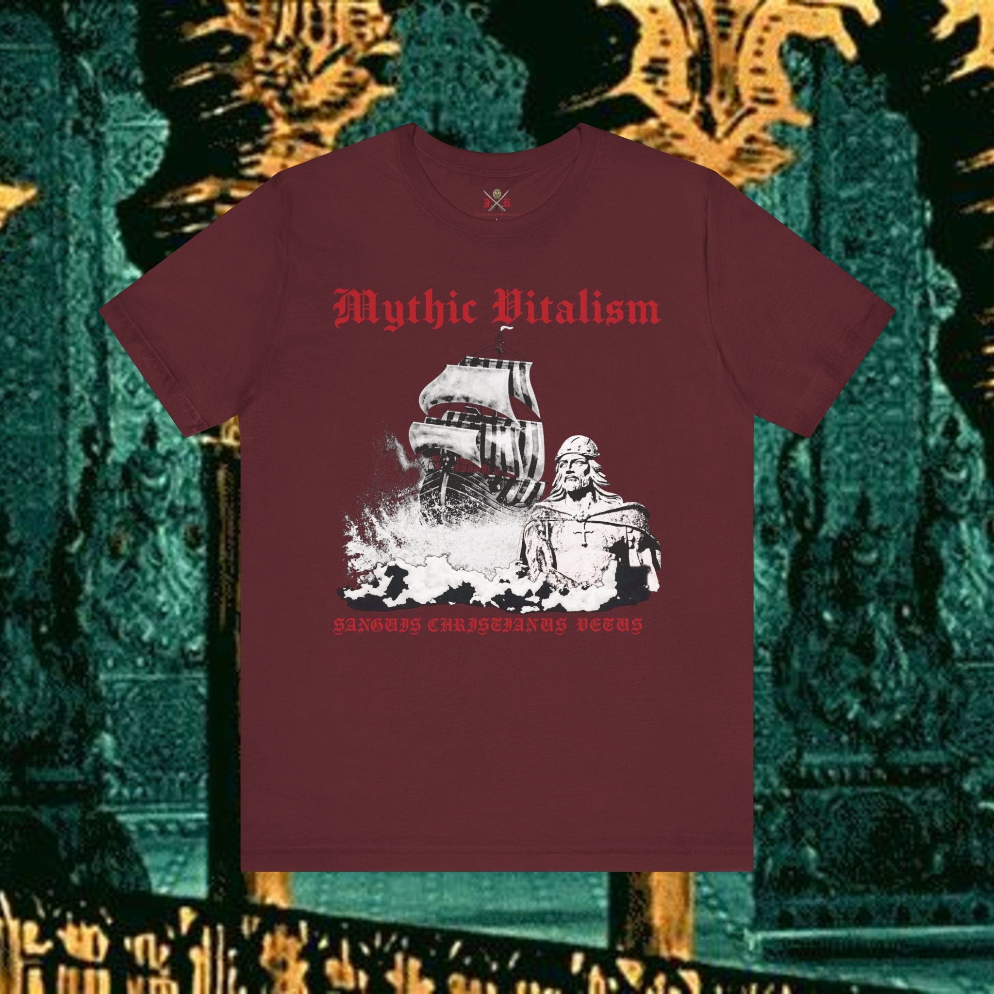 Mythic Vitalism, Sanguis Christianus Vetus Exploration and Adventure Inspired Graphic T Shirt Front Version