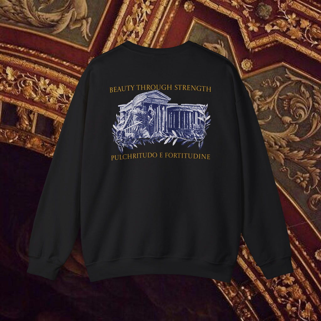 Guardian of the Temple Classically- Inspired Cotton Graphic Sweatshirt Back Version