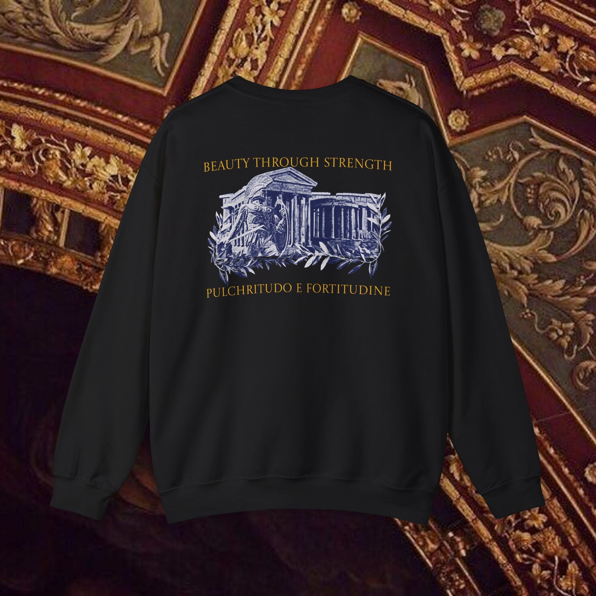 Guardian of the Temple Classically- Inspired Cotton Graphic Sweatshirt Back Version