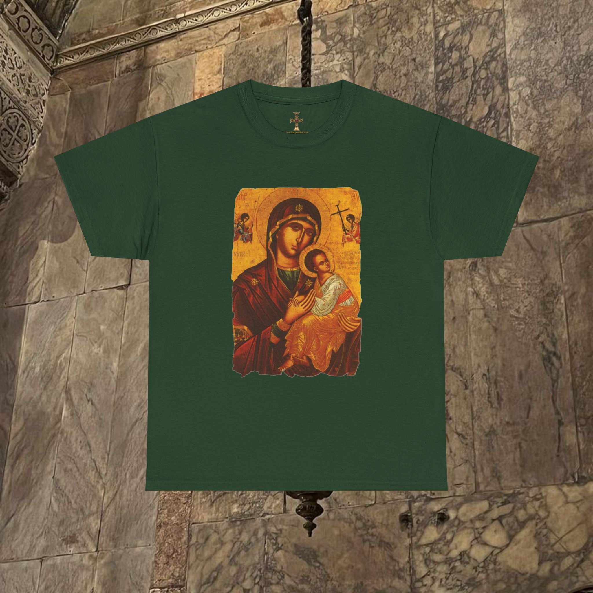 Byzantine Icon Art T-Shirt - Sacred Mother Child