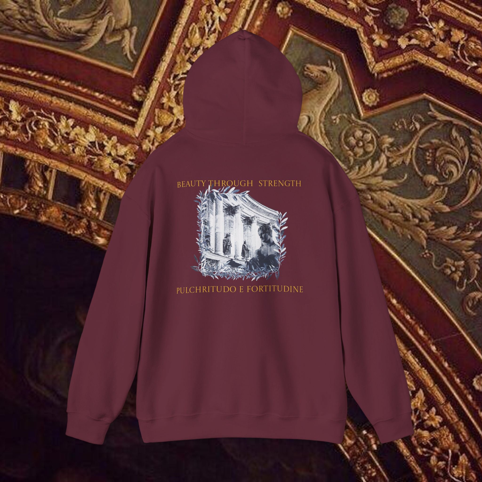 Beauty Through Strength Classically-Inspired Cotton Graphic Hoodie Back Version