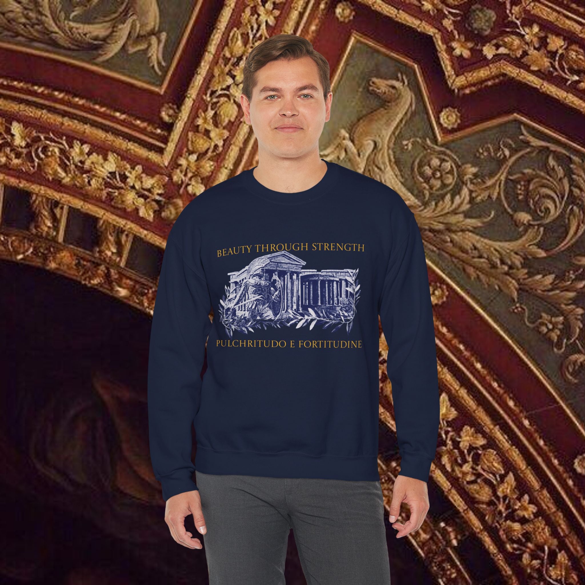 Guardian of the Temple Classically- Inspired Cotton Graphic Sweatshirt