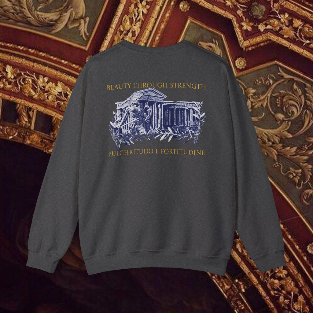 Guardian of the Temple Classically- Inspired Cotton Graphic Sweatshirt Back Version