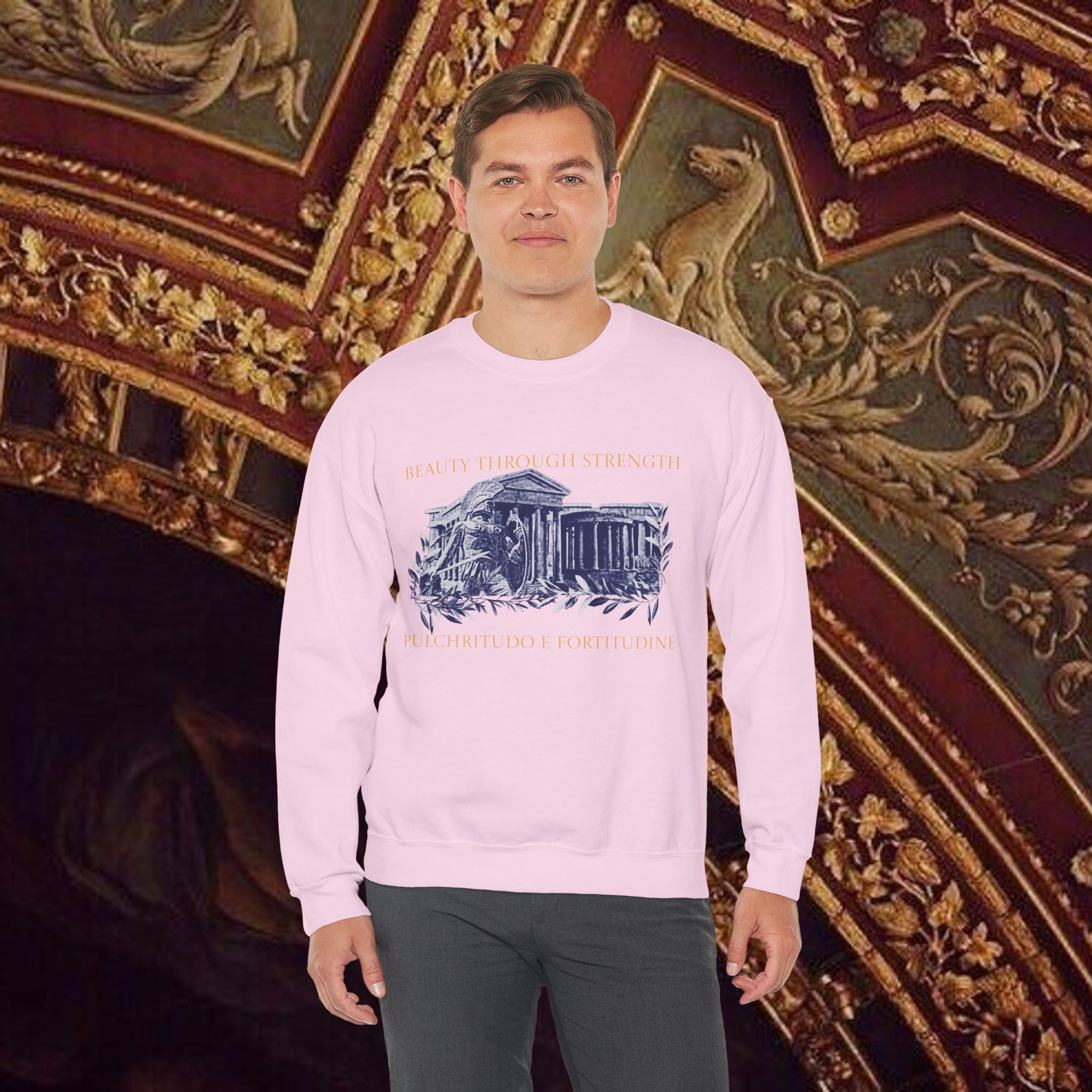 Guardian of the Temple Classically- Inspired Cotton Graphic Sweatshirt