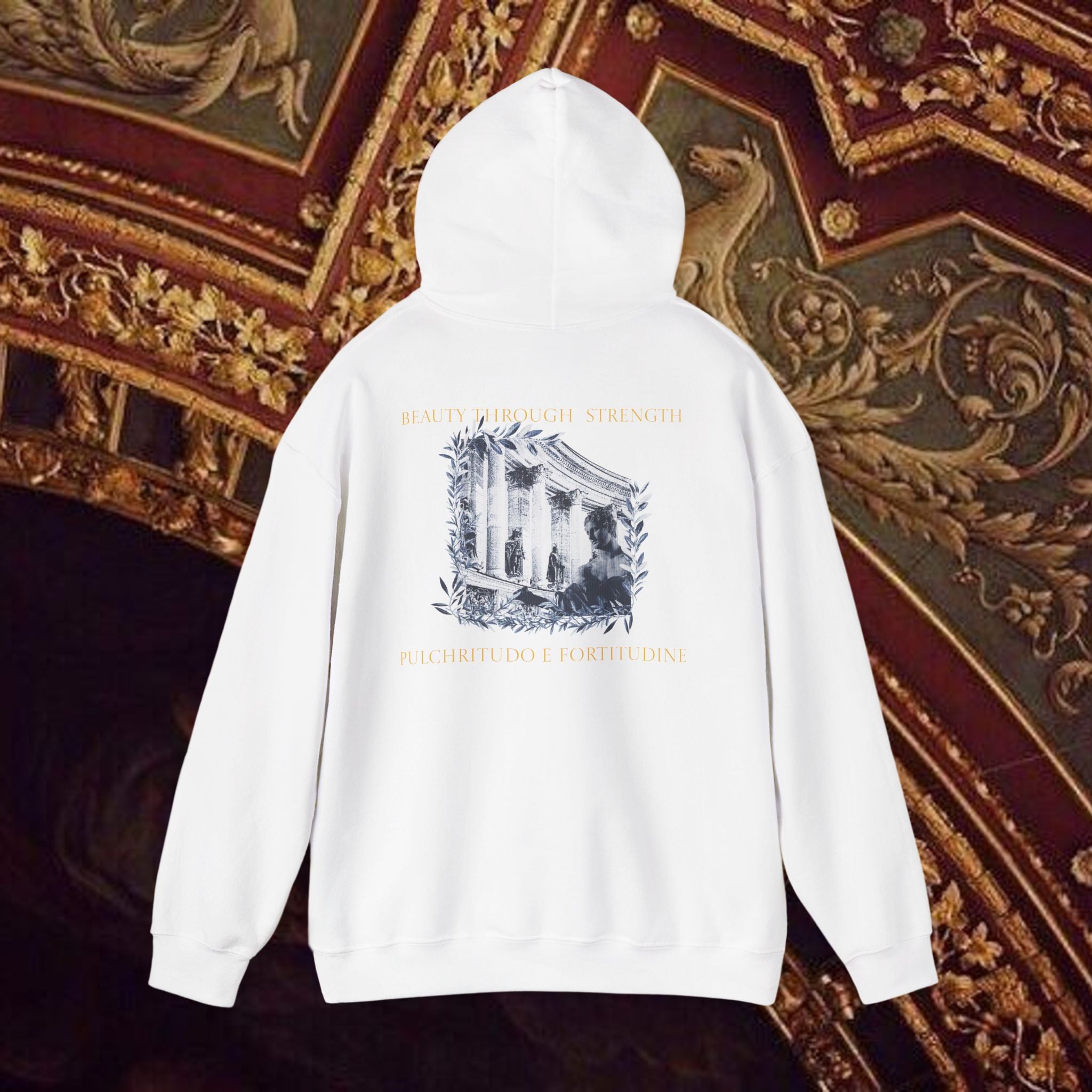 Beauty Through Strength Classically-Inspired Cotton Graphic Hoodie Back Version
