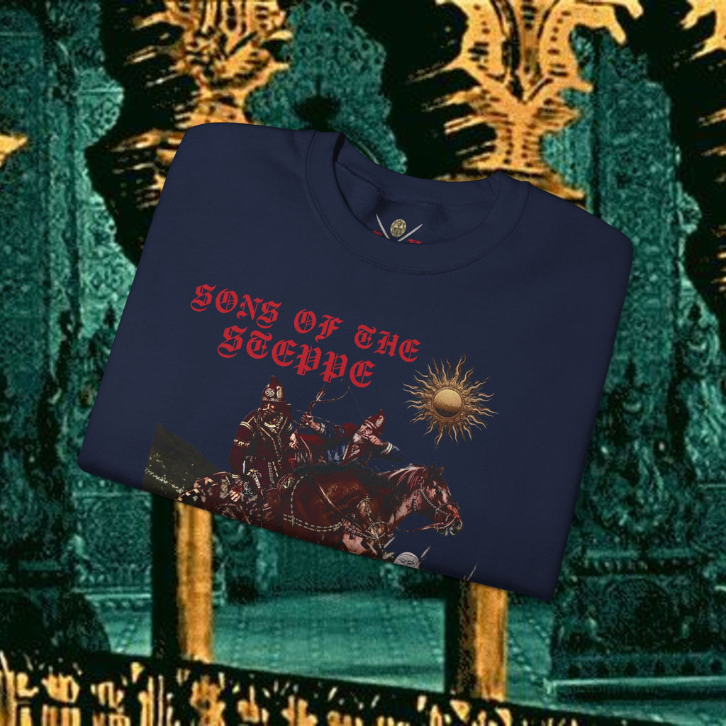 Sons of the Steppe Graphic Sweatshirt — Mythic Warrior Horsemen Crewneck