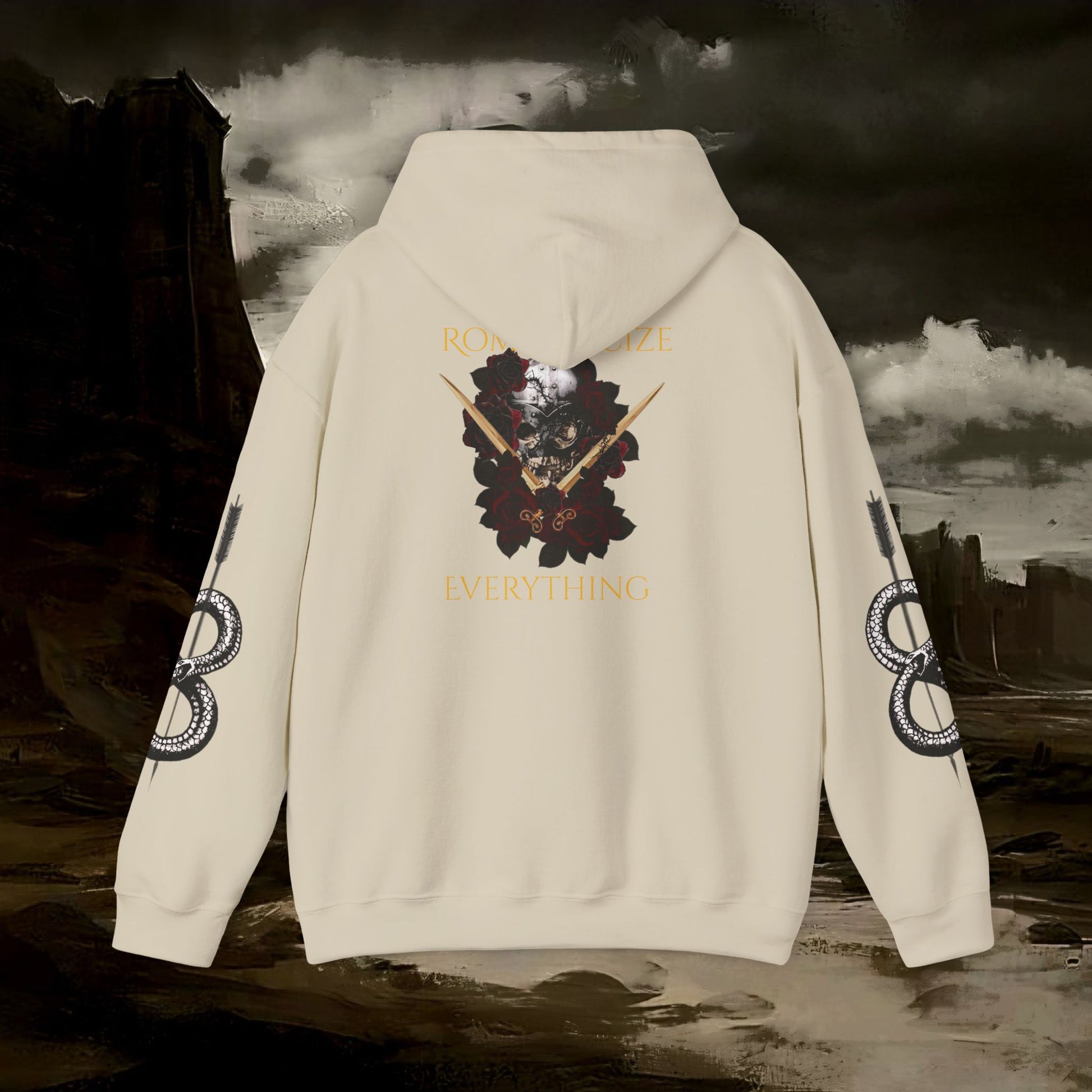The Barbarian's Fate Medieval Dark Fantasy Inspired Graphic Hoodie back version