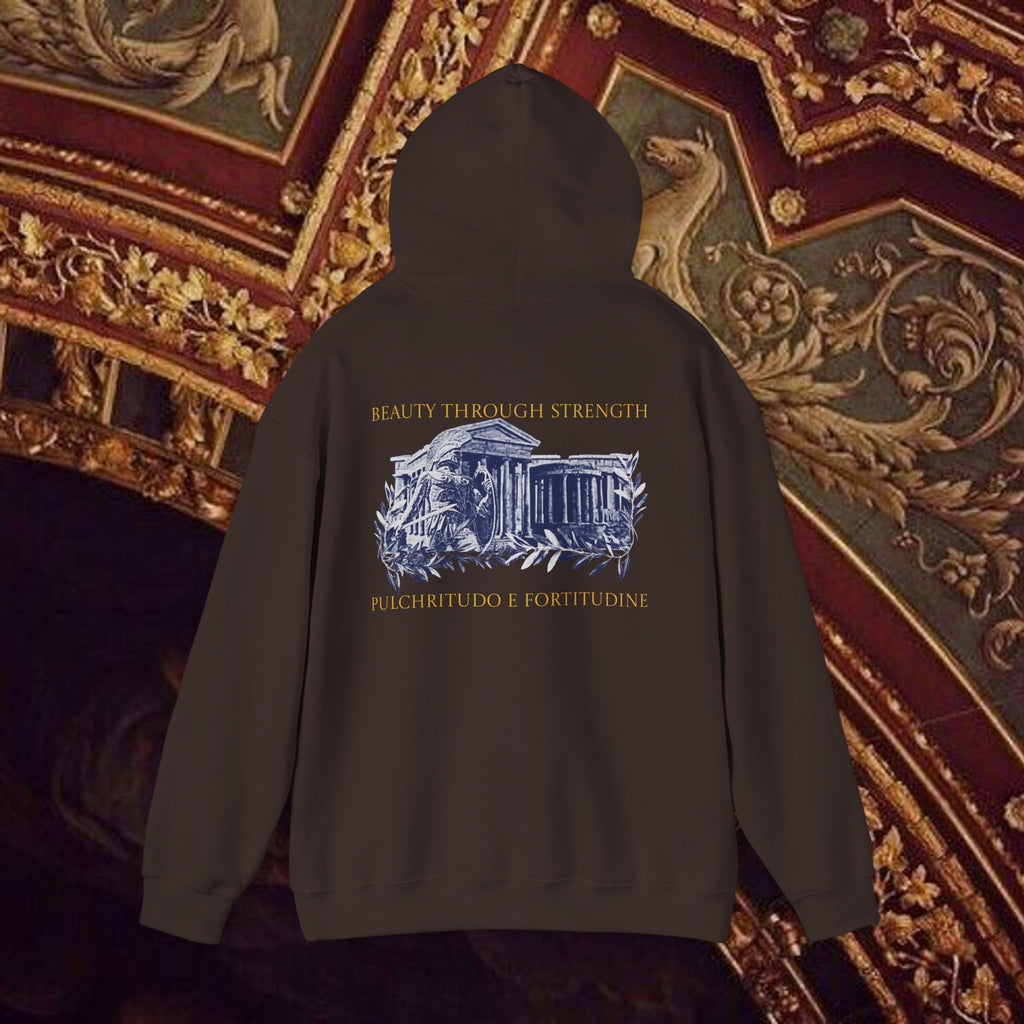 Guardian of the Temple Classically- Inspired Cotton Graphic Hoodie Back Version