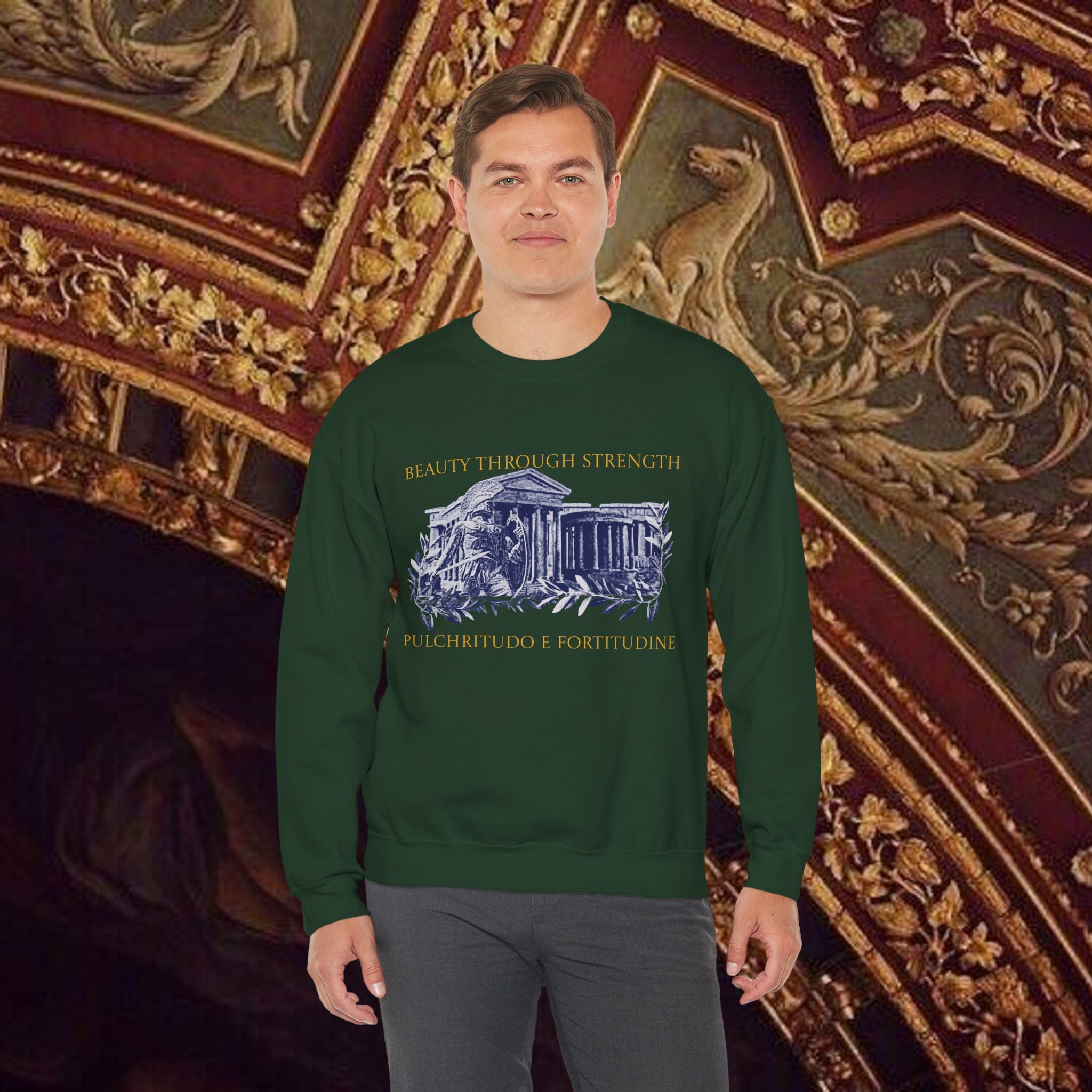 Guardian of the Temple Classically- Inspired Cotton Graphic Sweatshirt