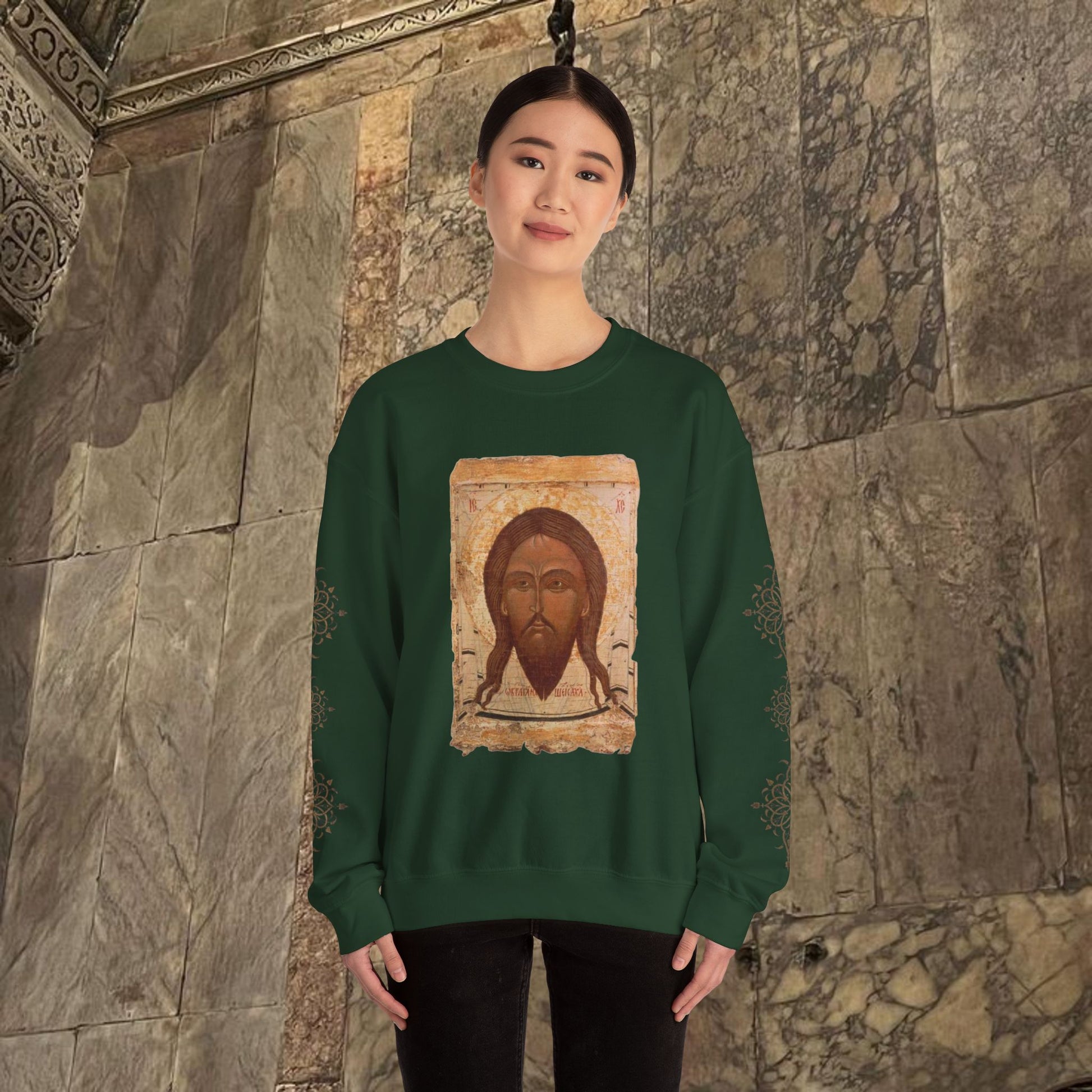 Byzantine Icon Art Sweatshirt - Manuscript Design
