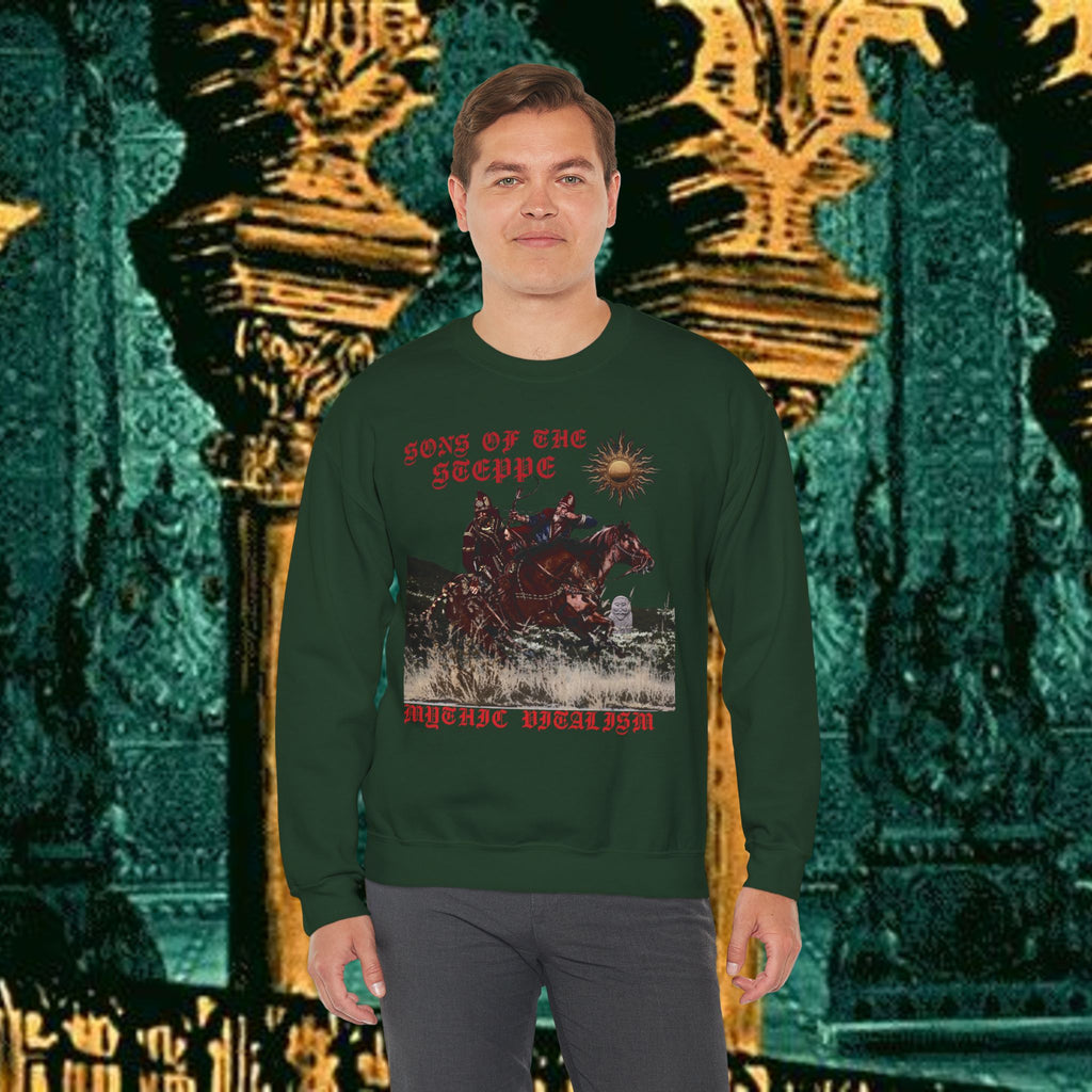 Sons of the Steppe Graphic Sweatshirt — Mythic Warrior Horsemen Crewneck