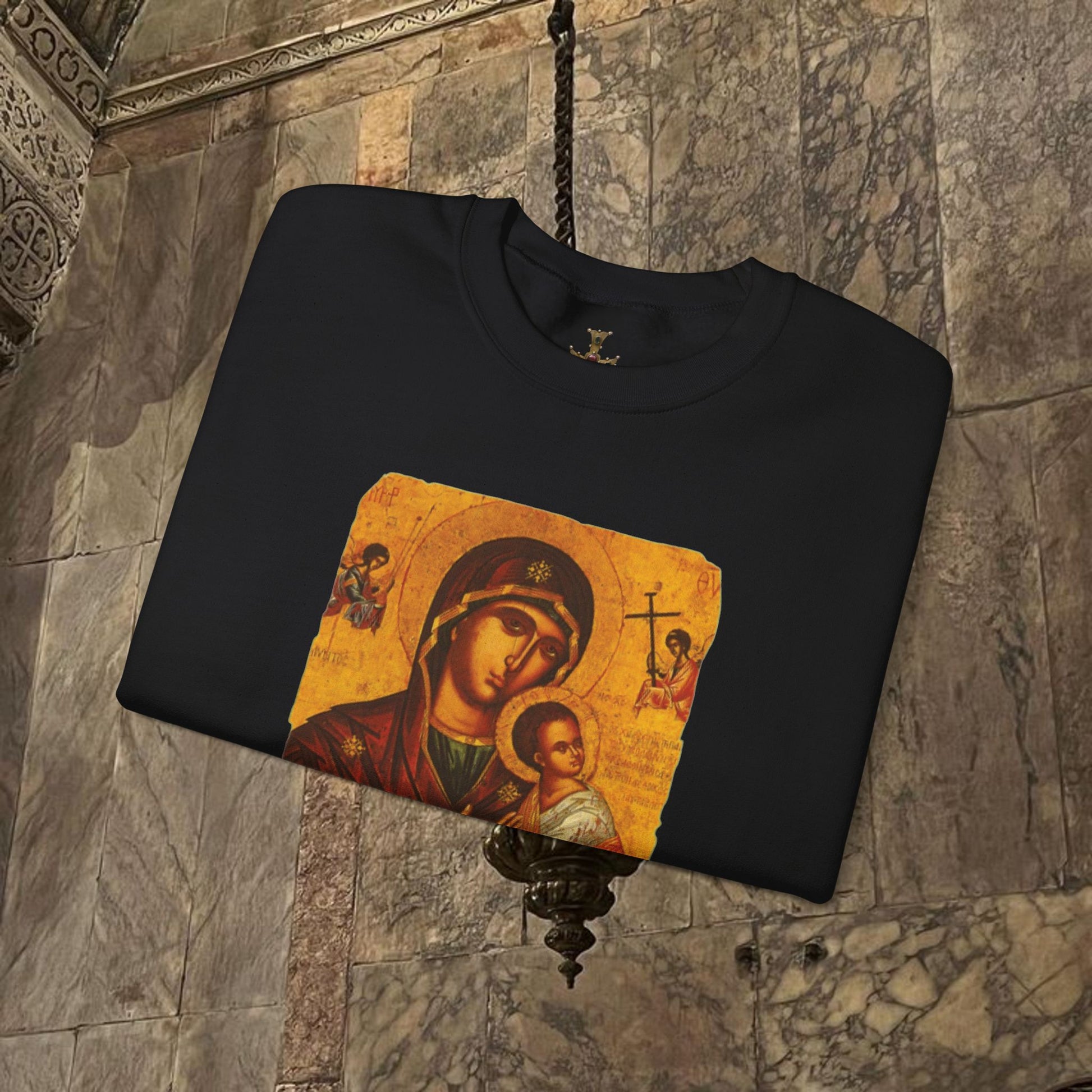 Byzantine Icon Art Sweatshirt -  Mother and Child Design
