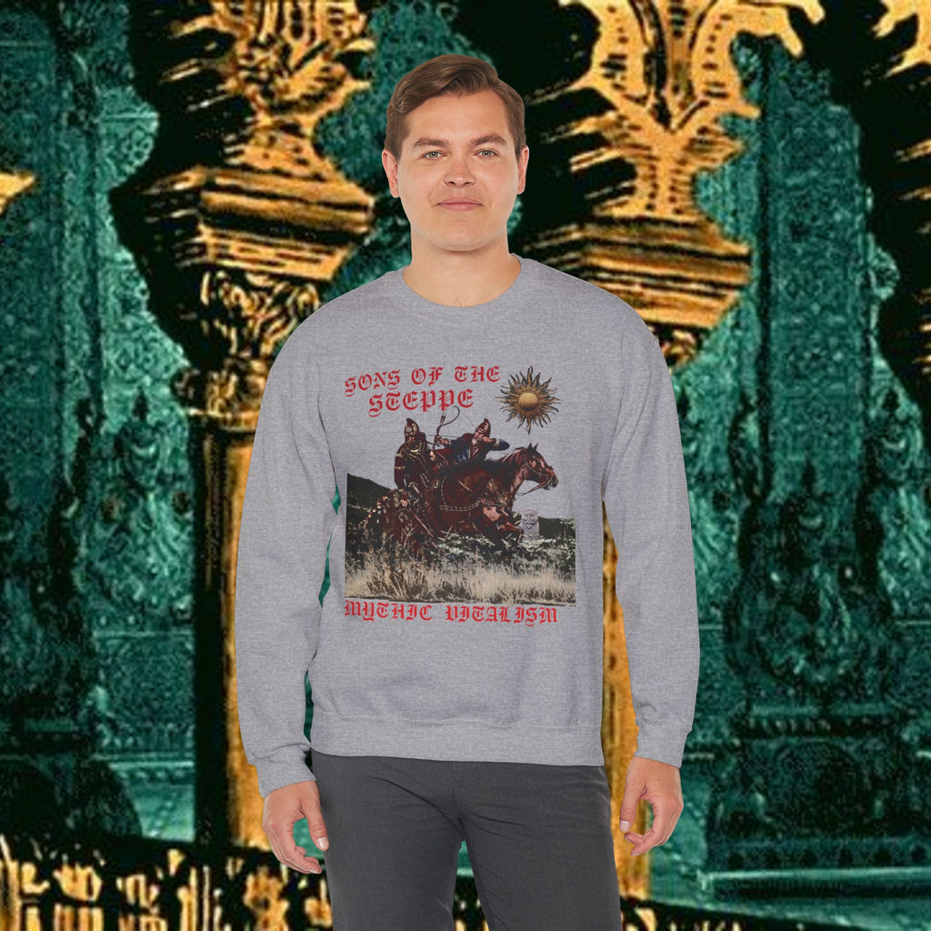 Sons of the Steppe Graphic Sweatshirt — Mythic Warrior Horsemen Crewneck