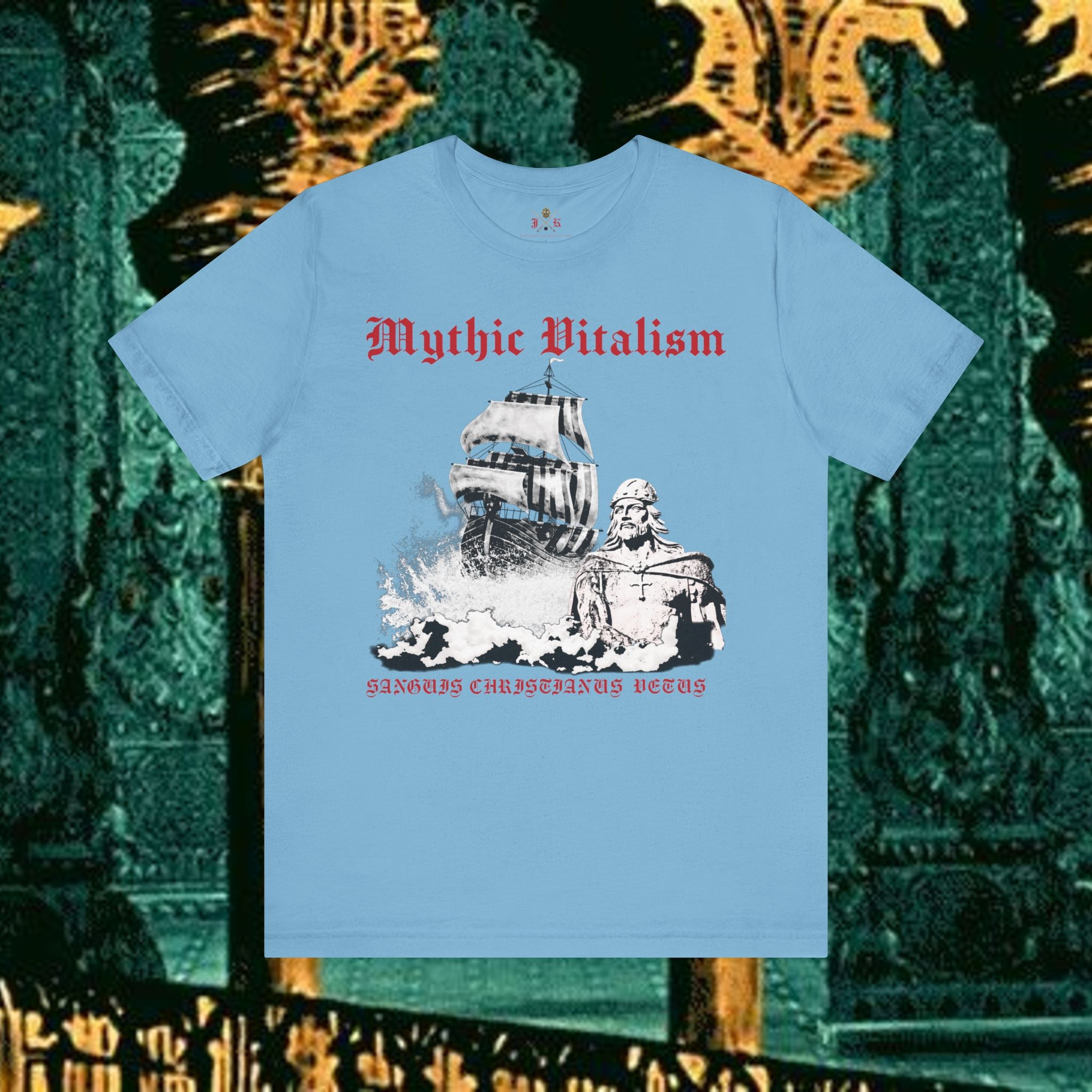 Mythic Vitalism, Sanguis Christianus Vetus Exploration and Adventure Inspired Graphic T Shirt Front Version