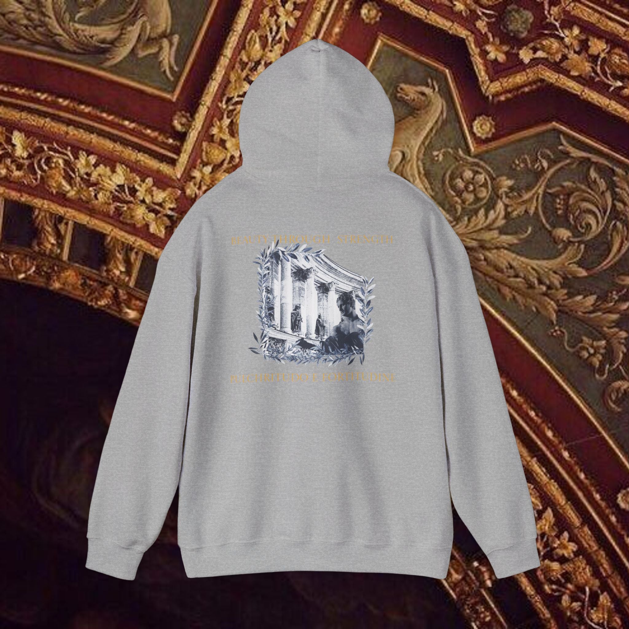 Beauty Through Strength Classically-Inspired Cotton Graphic Hoodie Back Version