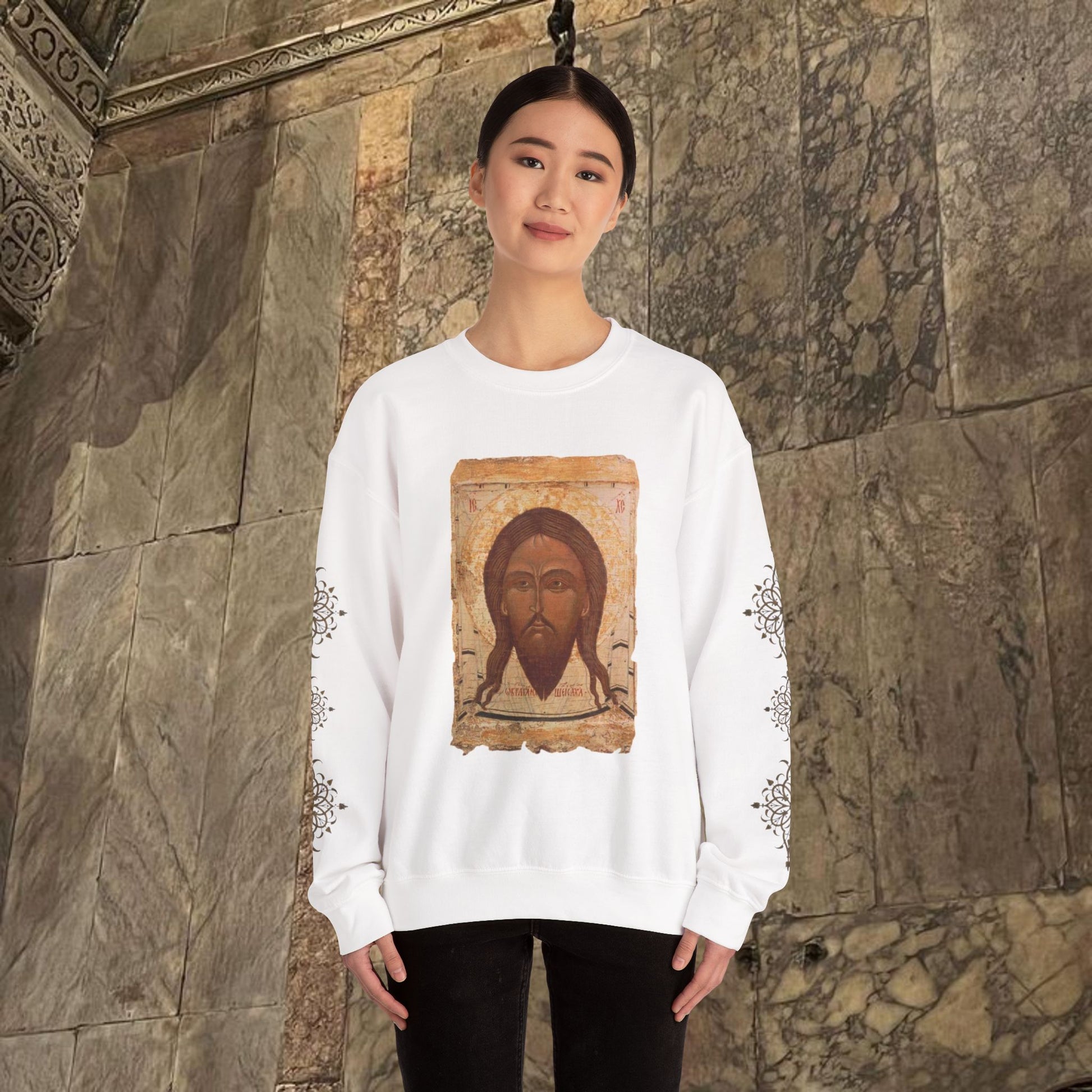 Byzantine Icon Art Sweatshirt - Manuscript Design