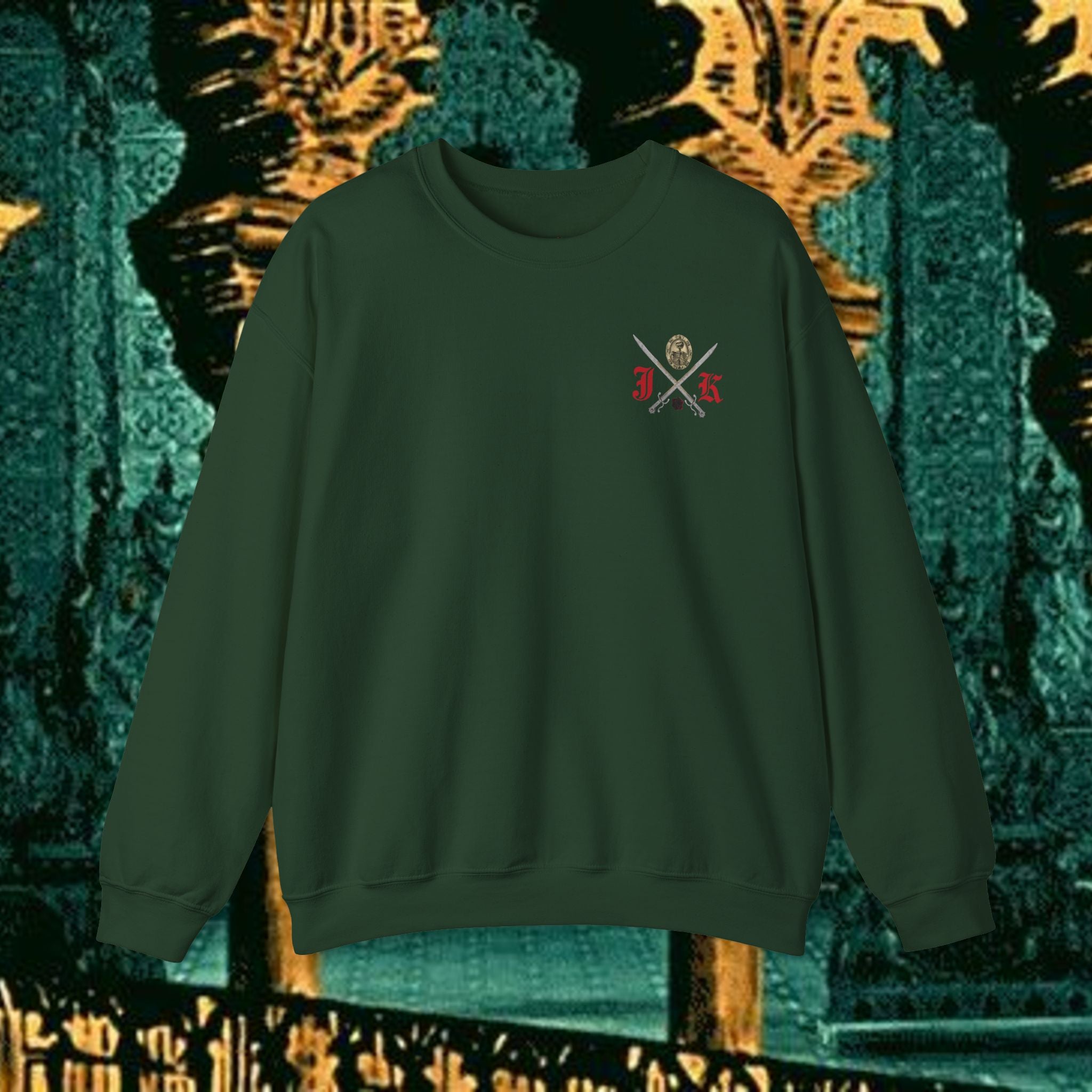 Sons of the Steppe Crewneck Sweatshirt — Mythic Warrior Horseback Graphic Back Version