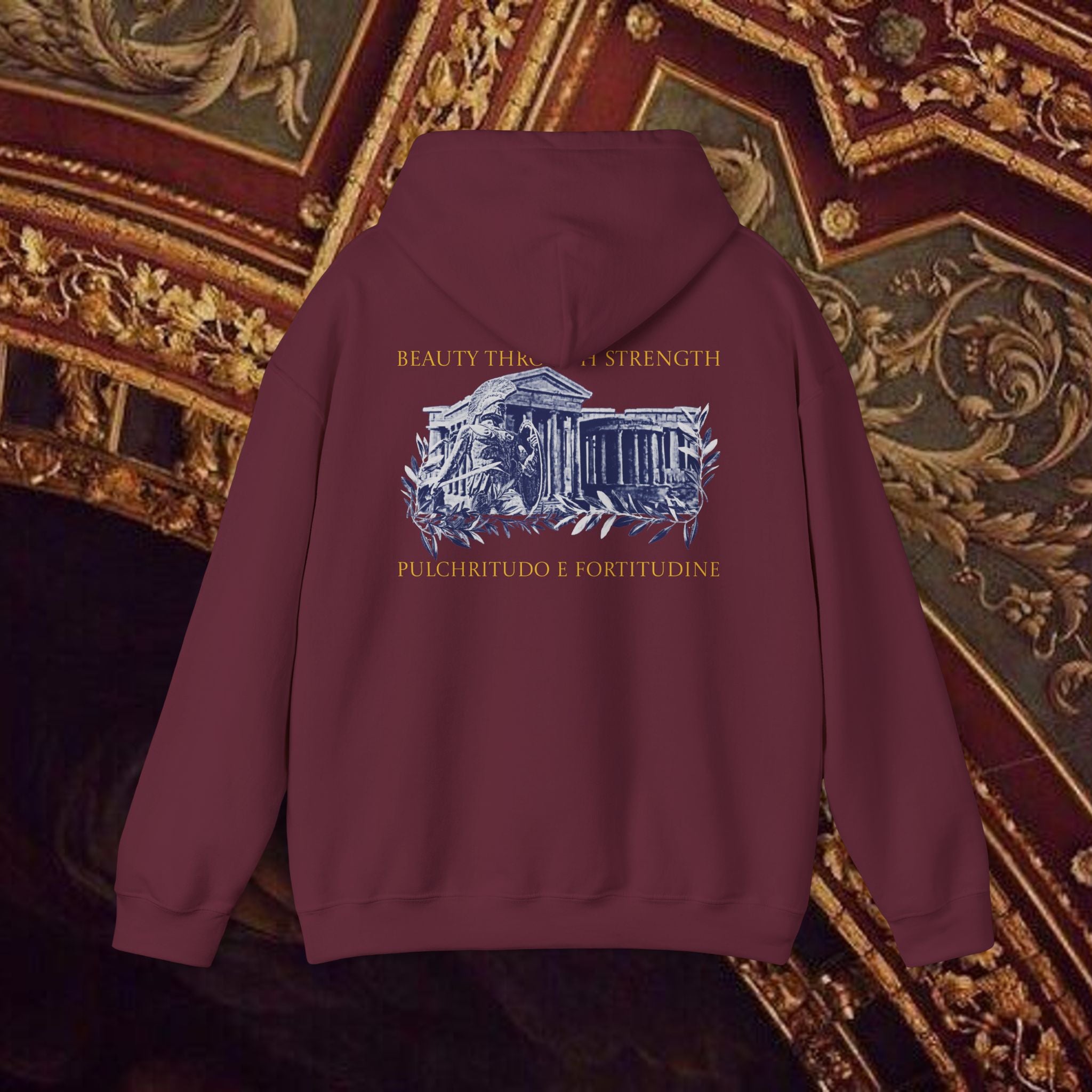 Guardian of the Temple Classically- Inspired Cotton Graphic Hoodie Back Version