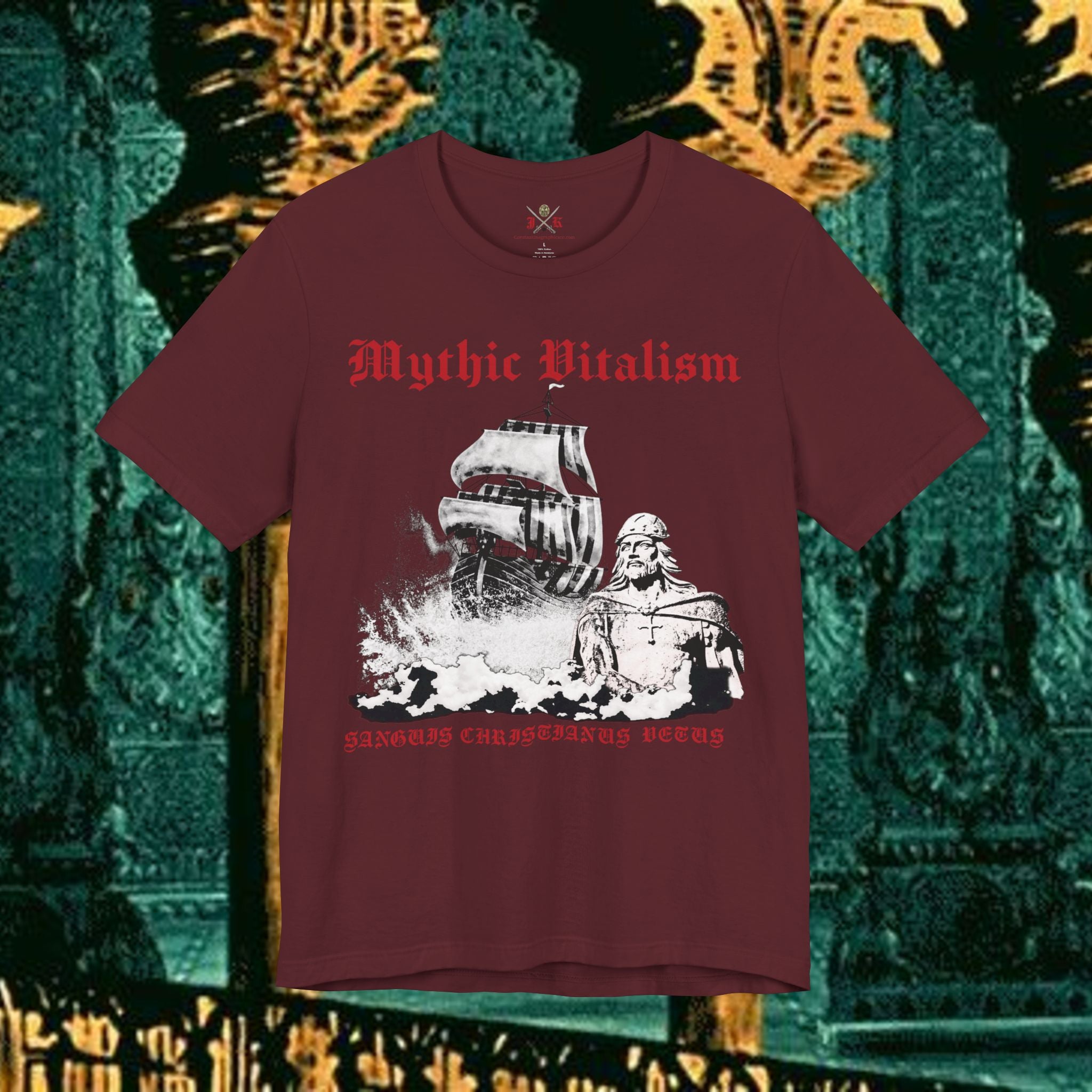Mythic Vitalism, Sanguis Christianus Vetus Exploration and Adventure Inspired Graphic T Shirt Front Version