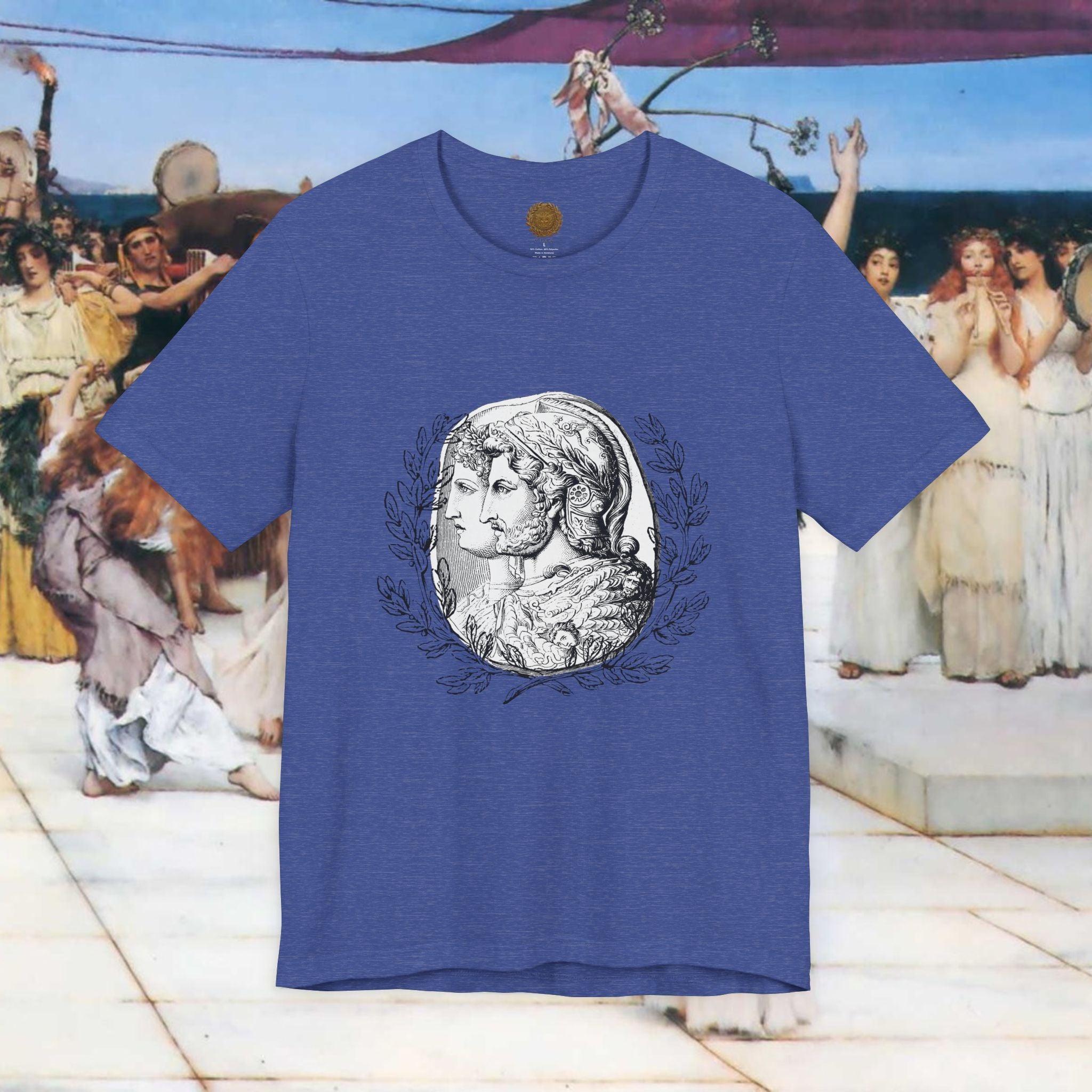 Roman Warrior Cameo Graphic T-Shirt – Plumed Helmet Portrait in Engraved Medallion Style | Ancient History Gift