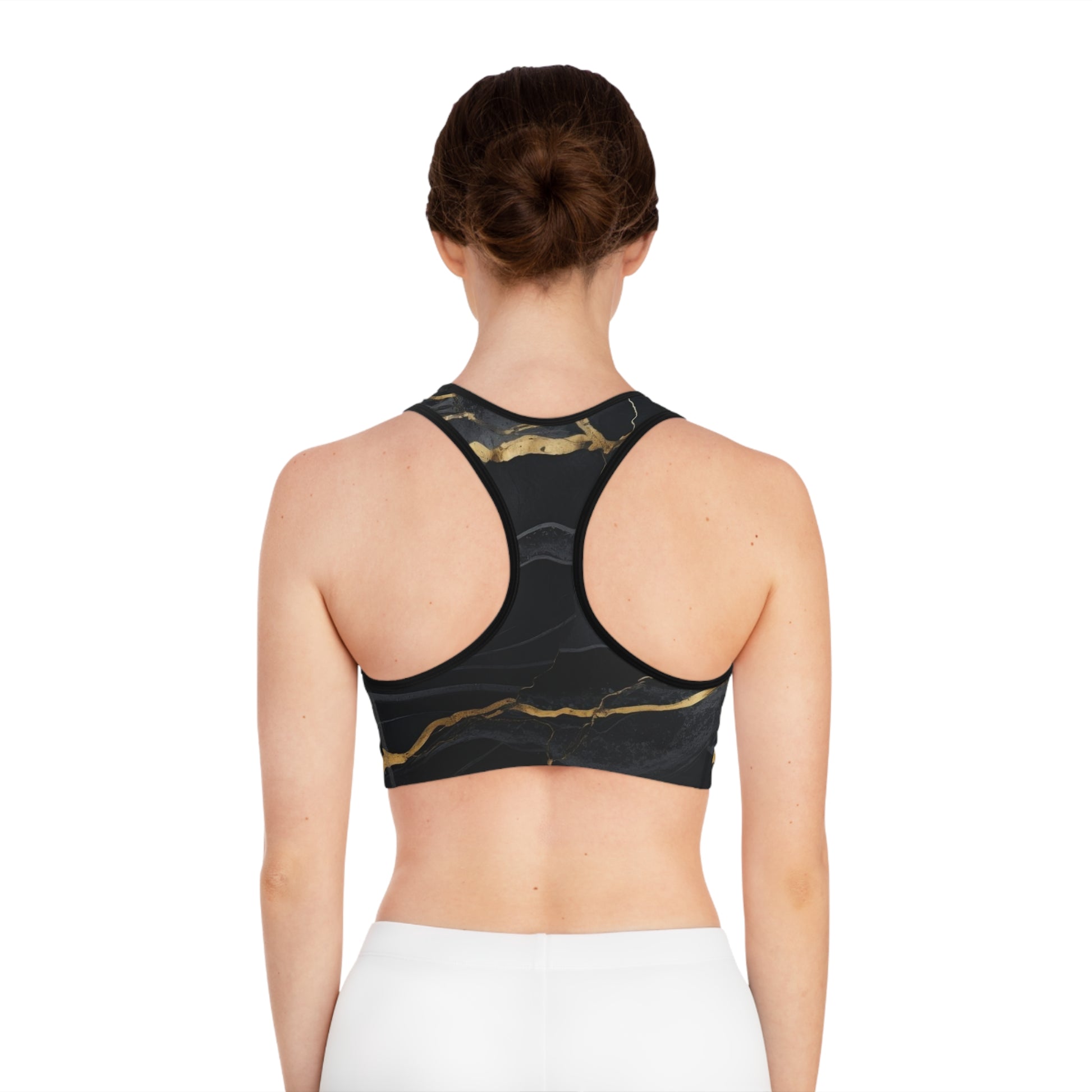 Black & Gold Marble Medusa Sports Bra