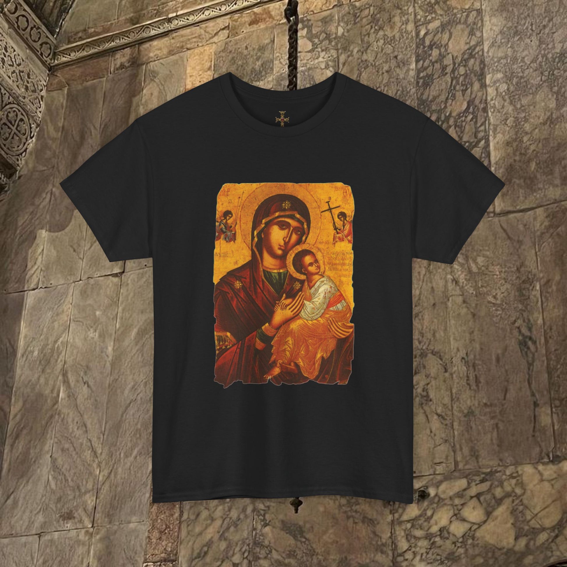 Byzantine Icon Art T-Shirt - Sacred Mother Child