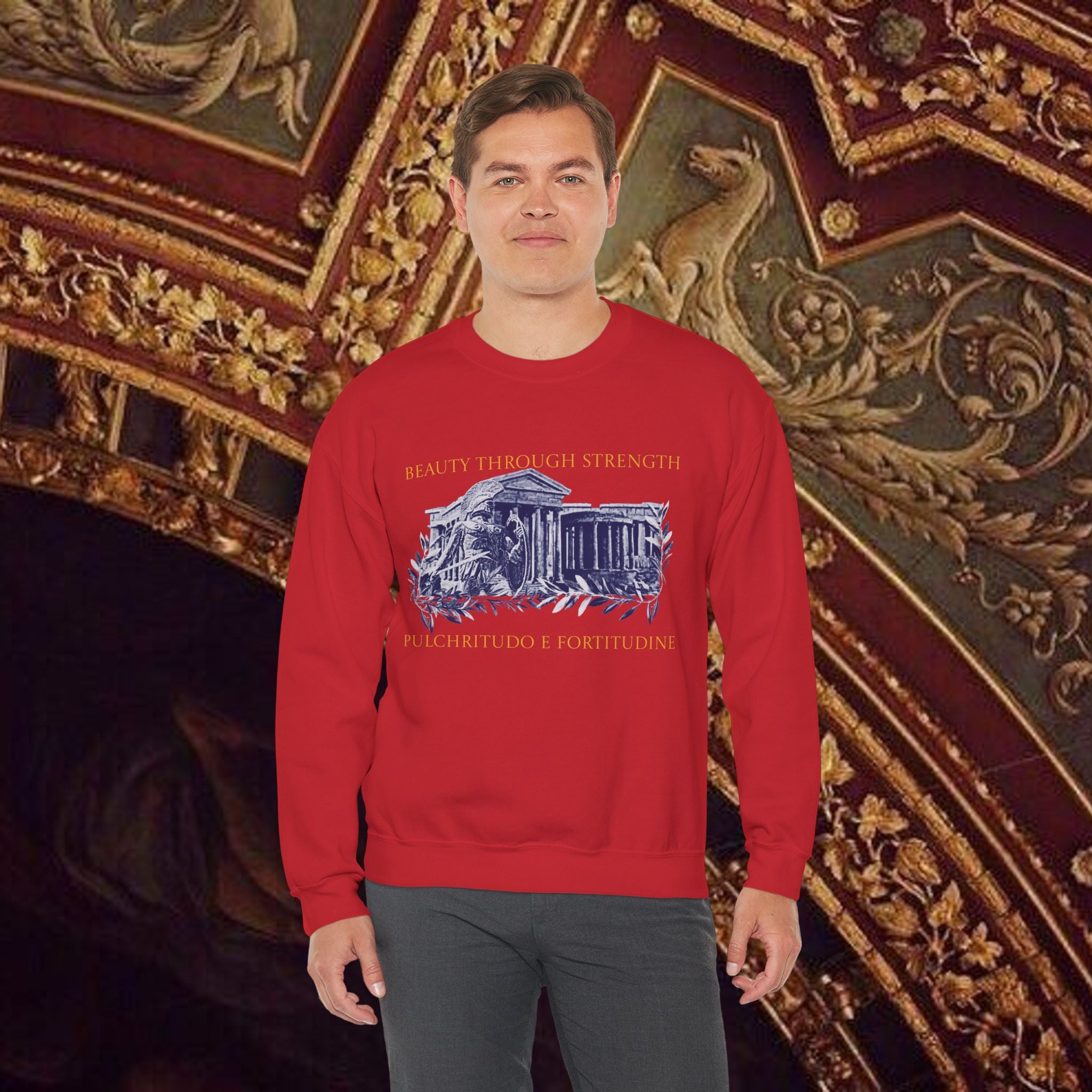 Guardian of the Temple Classically- Inspired Cotton Graphic Sweatshirt