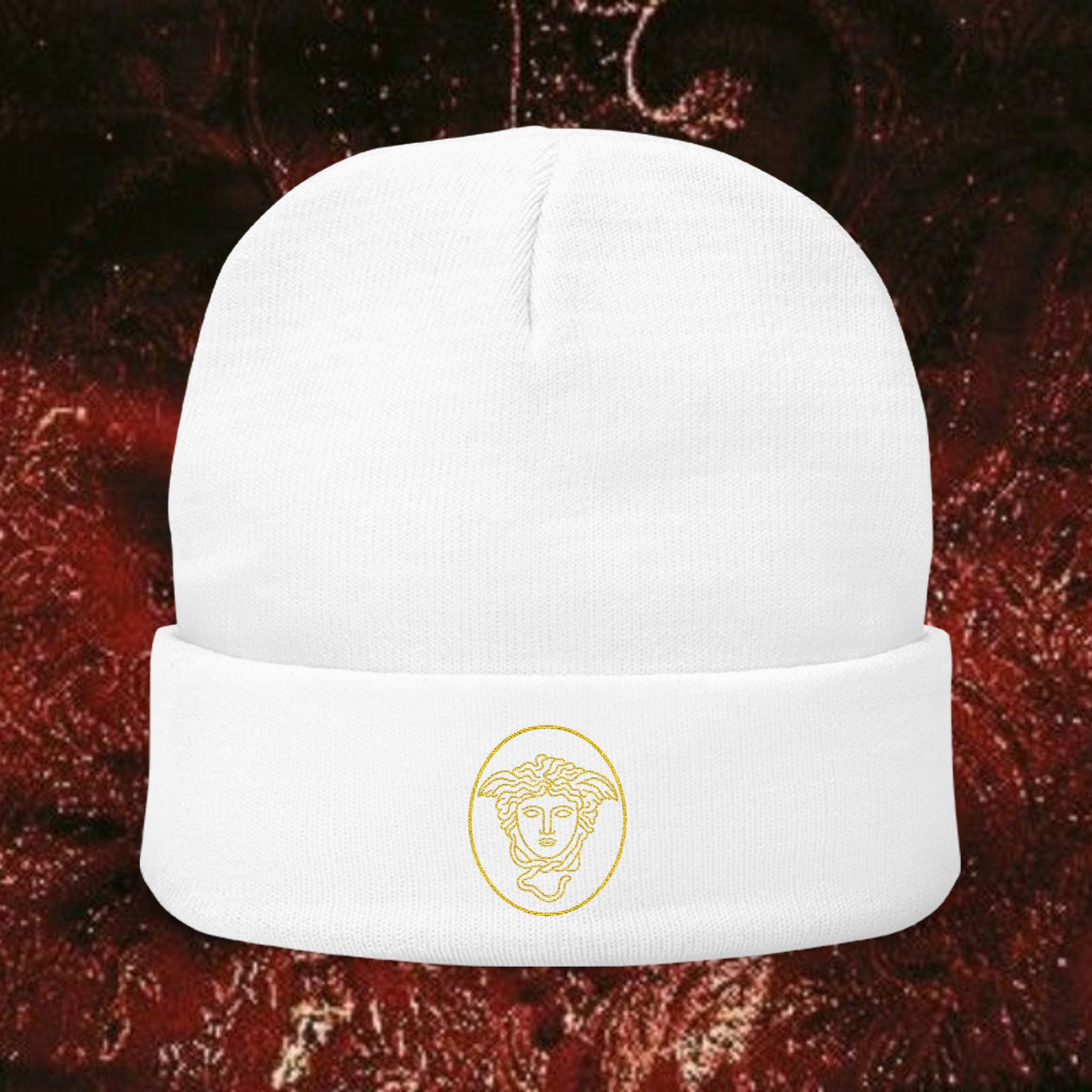 Medusa Wrath Embroidered Knit Beanie - Greek Mythology Winter Hat