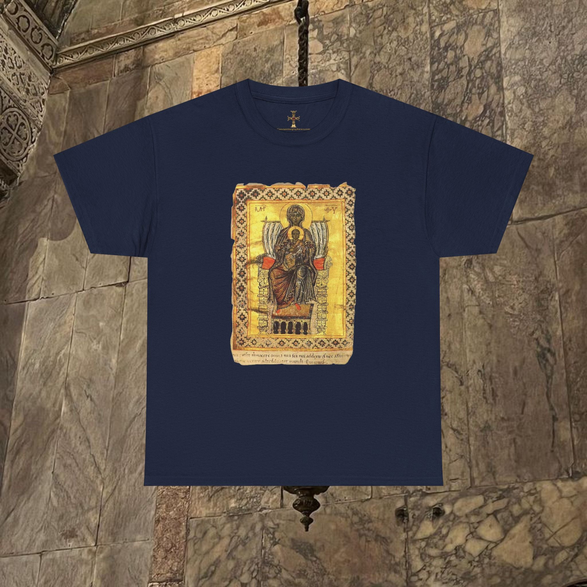 Byzantine Manuscript Art T-Shirt - Mother and Child Design
