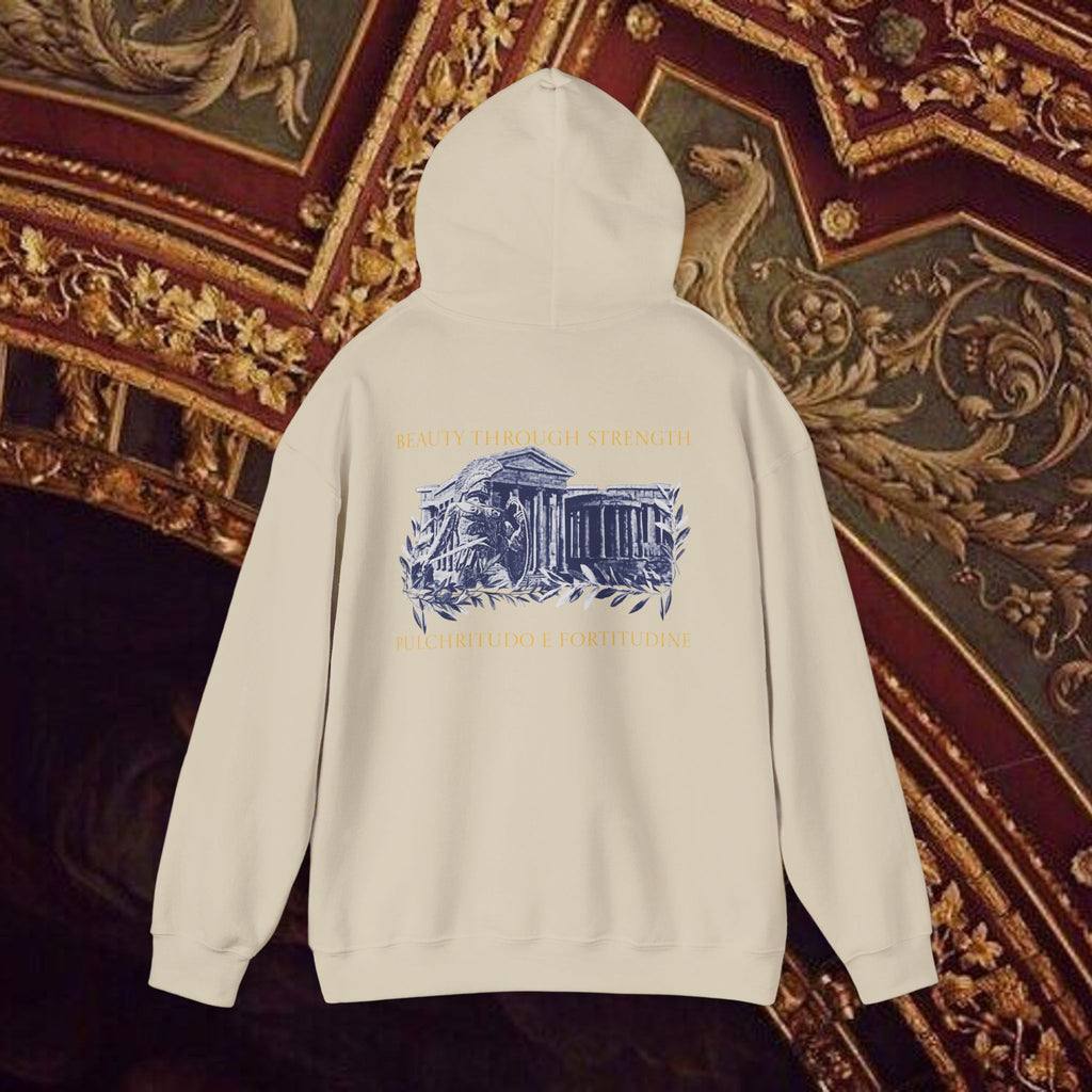 Guardian of the Temple Classically- Inspired Cotton Graphic Hoodie Back Version