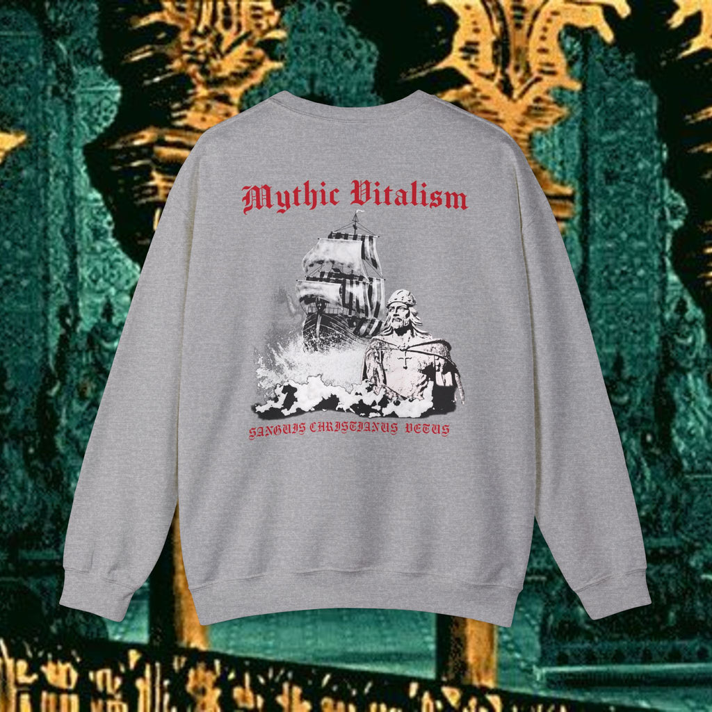 Mythic Vitalism, Sanguis Christianus Vetus Exploration and Adventure Inspired Crewneck Sweatshirt – Back Version