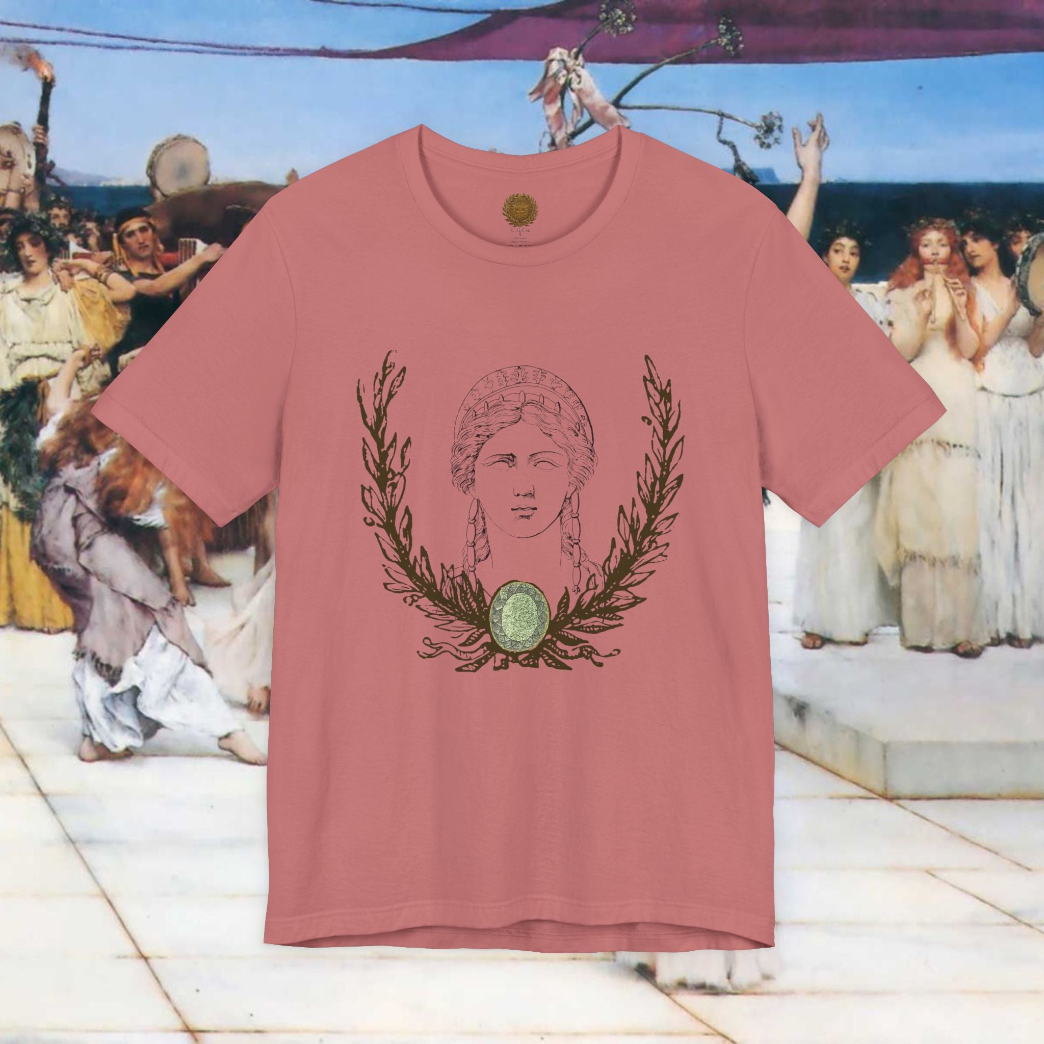 Hera's Wondering Greek Goddess T-Shirt – Ornate Diadem Portrait in Classical Line Engraving Style | Mythology Gift