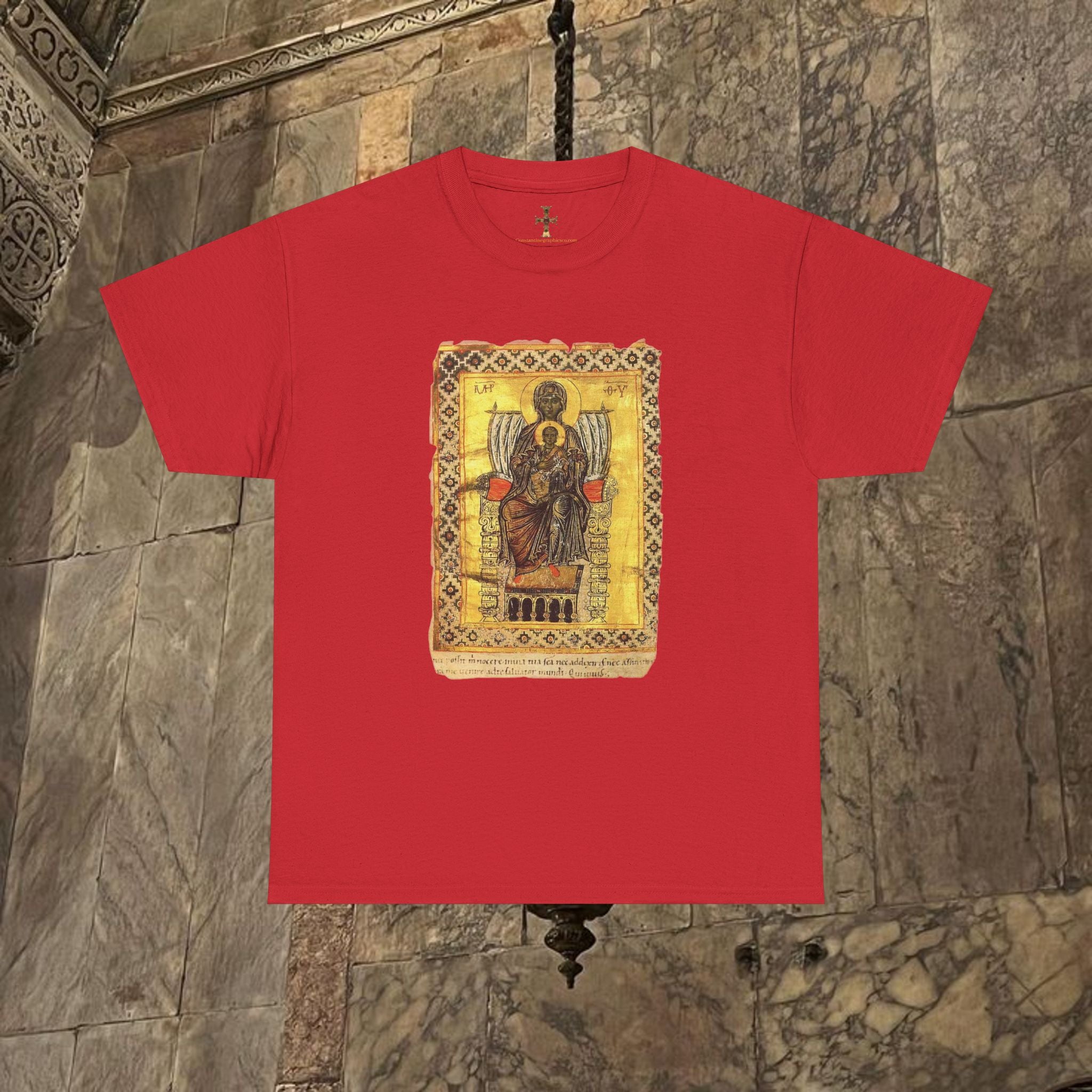Byzantine Manuscript Art T-Shirt - Mother and Child Design