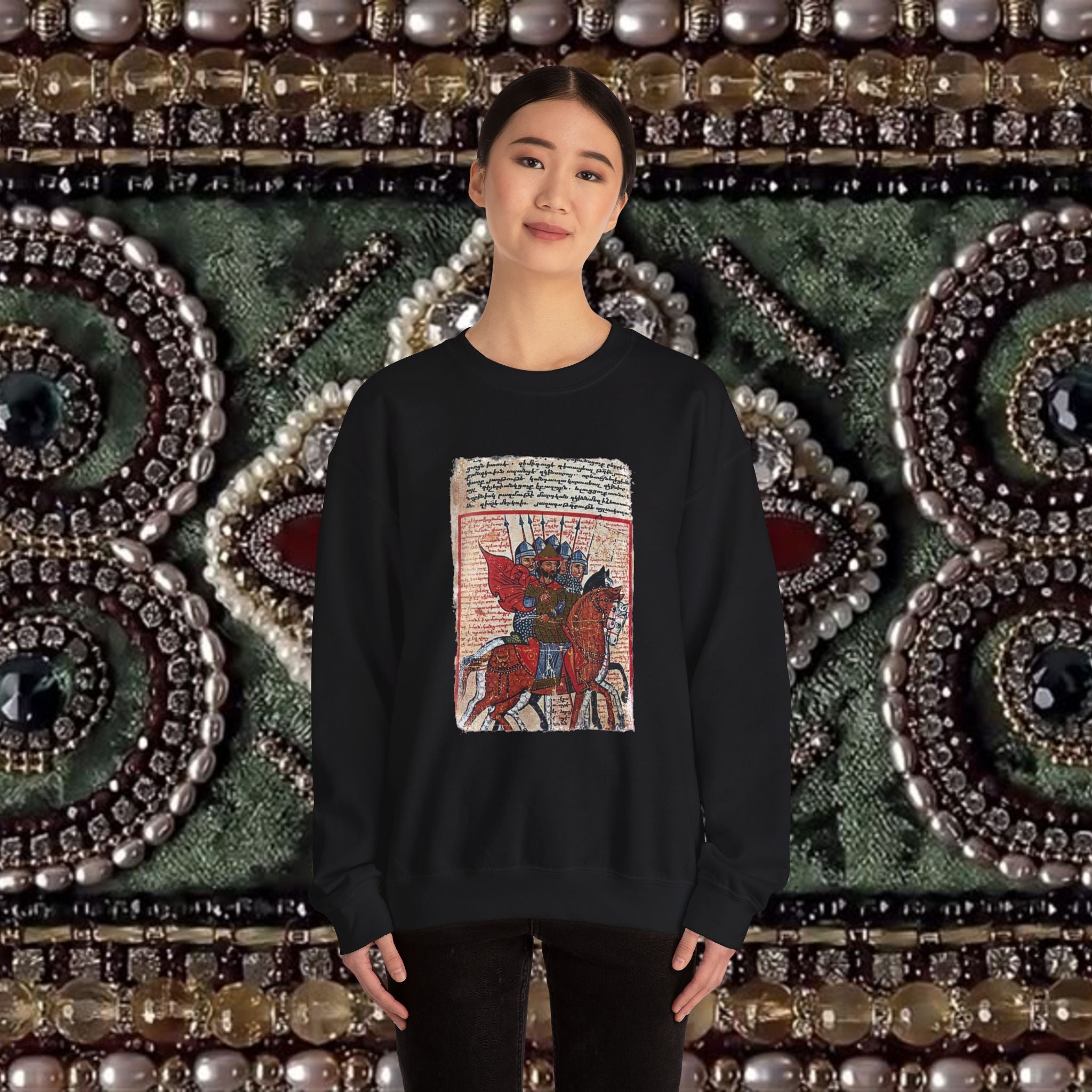 Medieval Armenian Warriors Art Sweatshirt - Ancient Manuscript Design