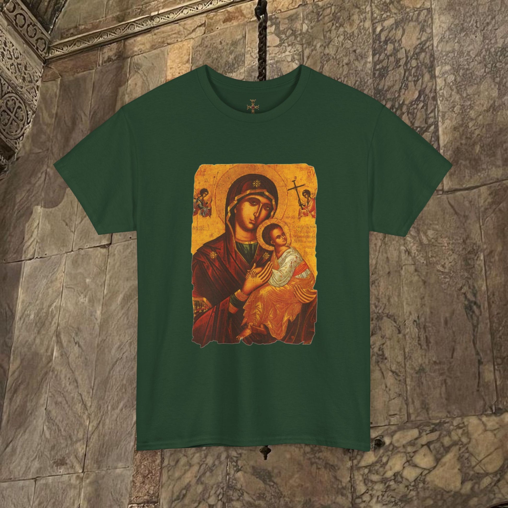 Byzantine Icon Art T-Shirt - Sacred Mother Child