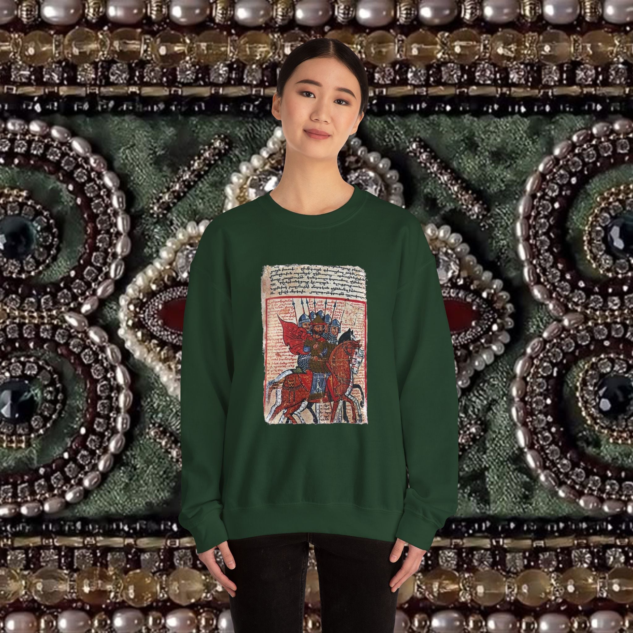 Medieval Armenian Warriors Art Sweatshirt - Ancient Manuscript Design