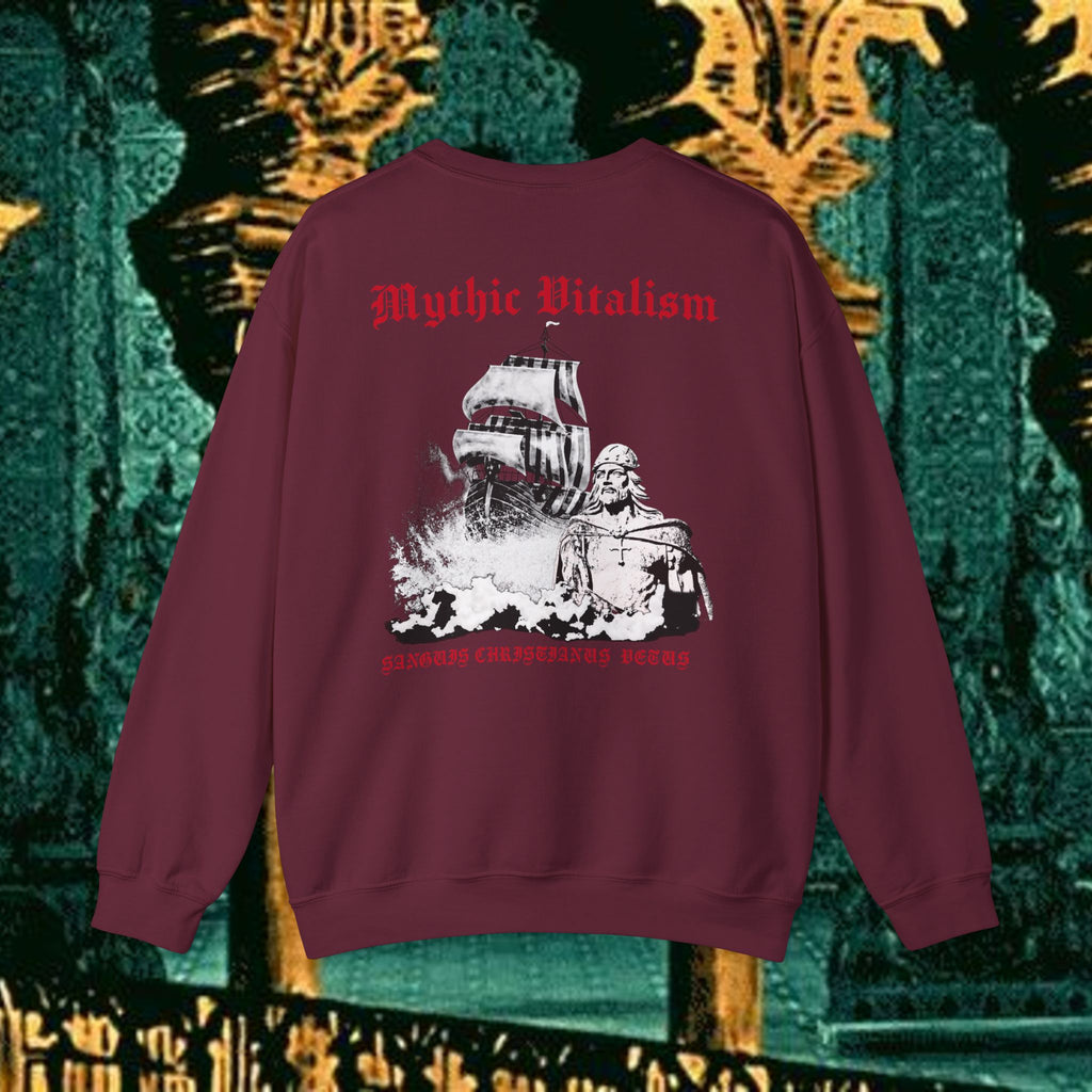 Mythic Vitalism, Sanguis Christianus Vetus Exploration and Adventure Inspired Crewneck Sweatshirt – Back Version