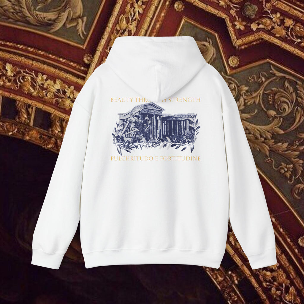 Guardian of the Temple Classically- Inspired Cotton Graphic Hoodie Back Version