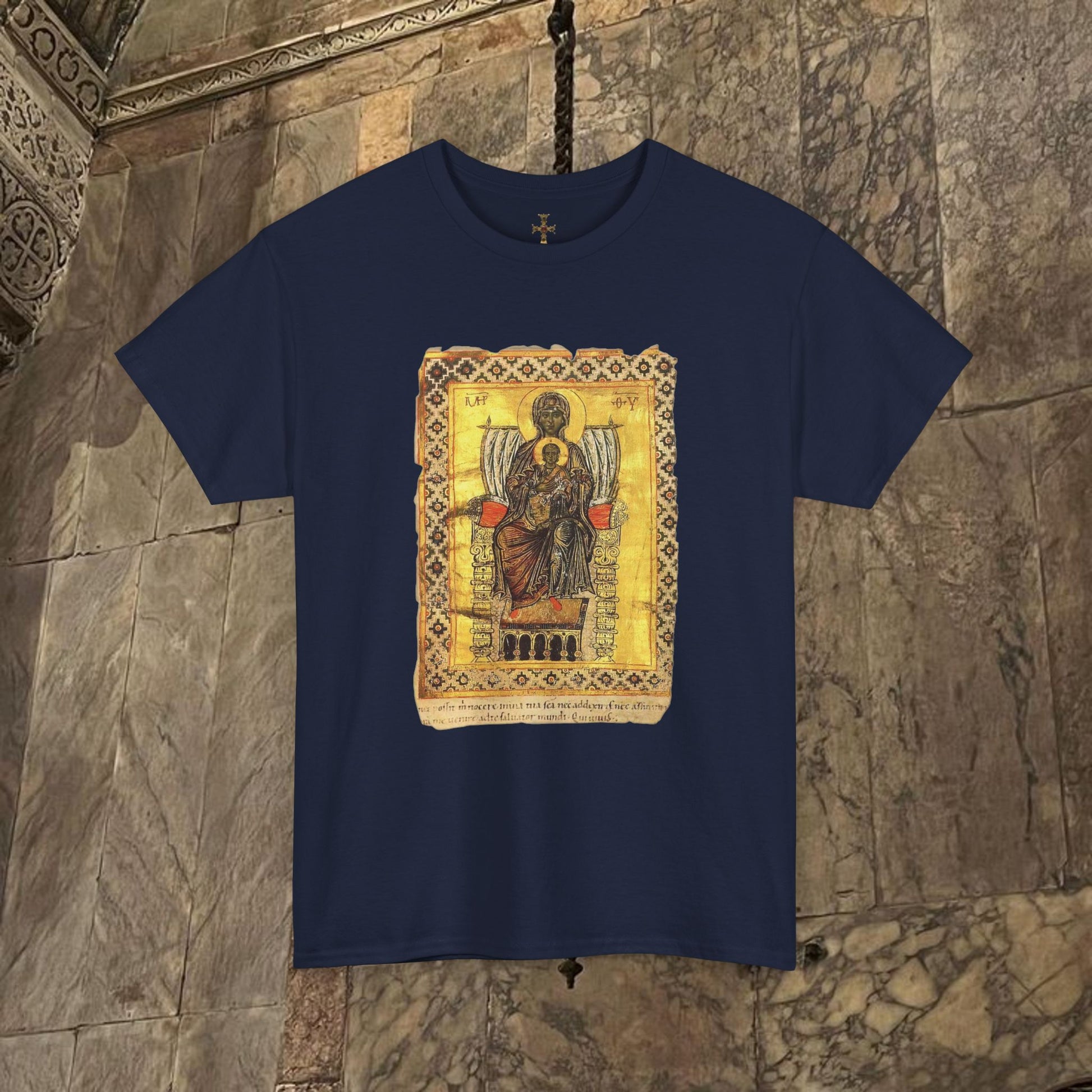Byzantine Manuscript Art T-Shirt - Sacred Mother Child Icon