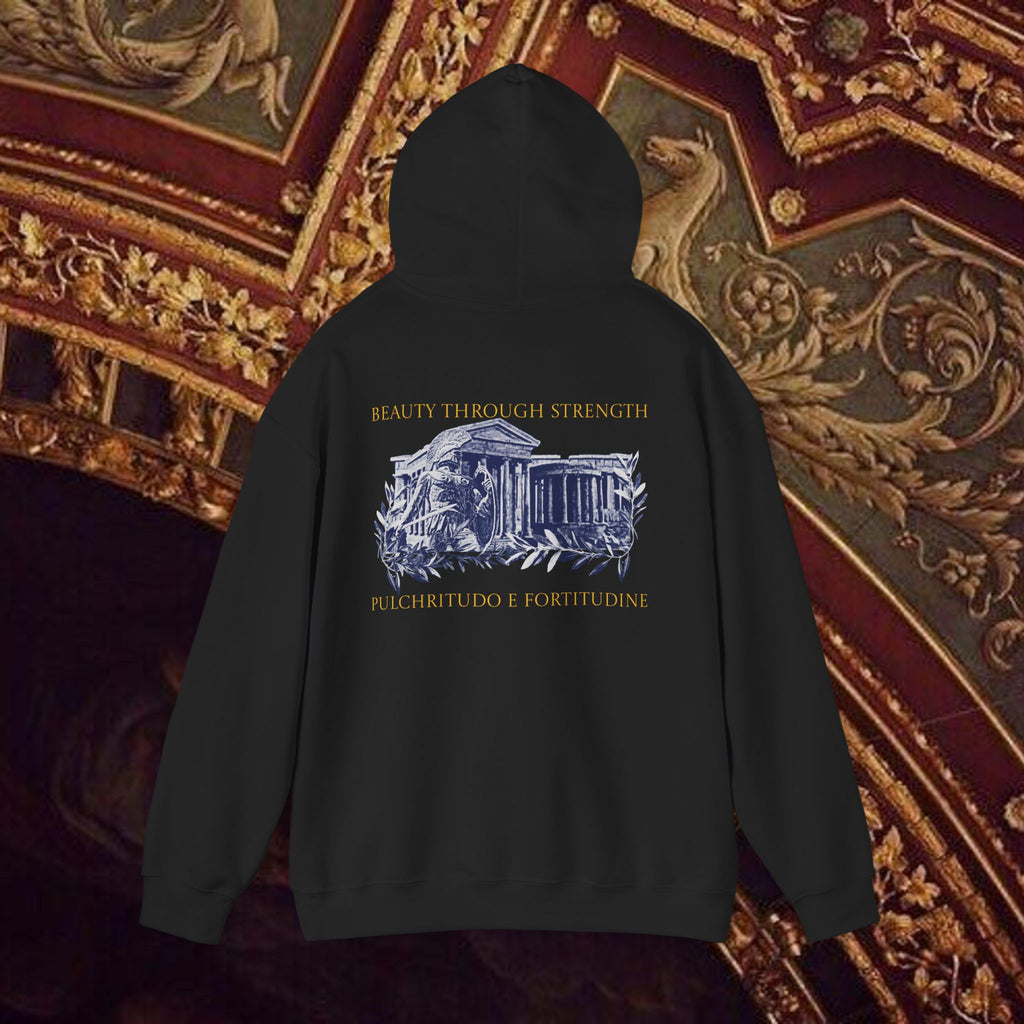 Guardian of the Temple Classically- Inspired Cotton Graphic Hoodie Back Version